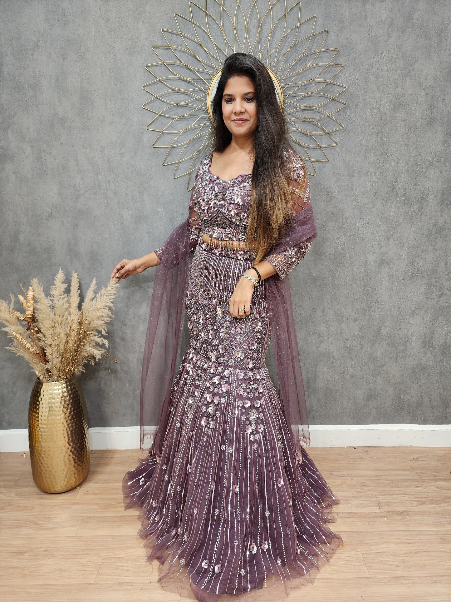 Glam Wine Embroided mermaid dress