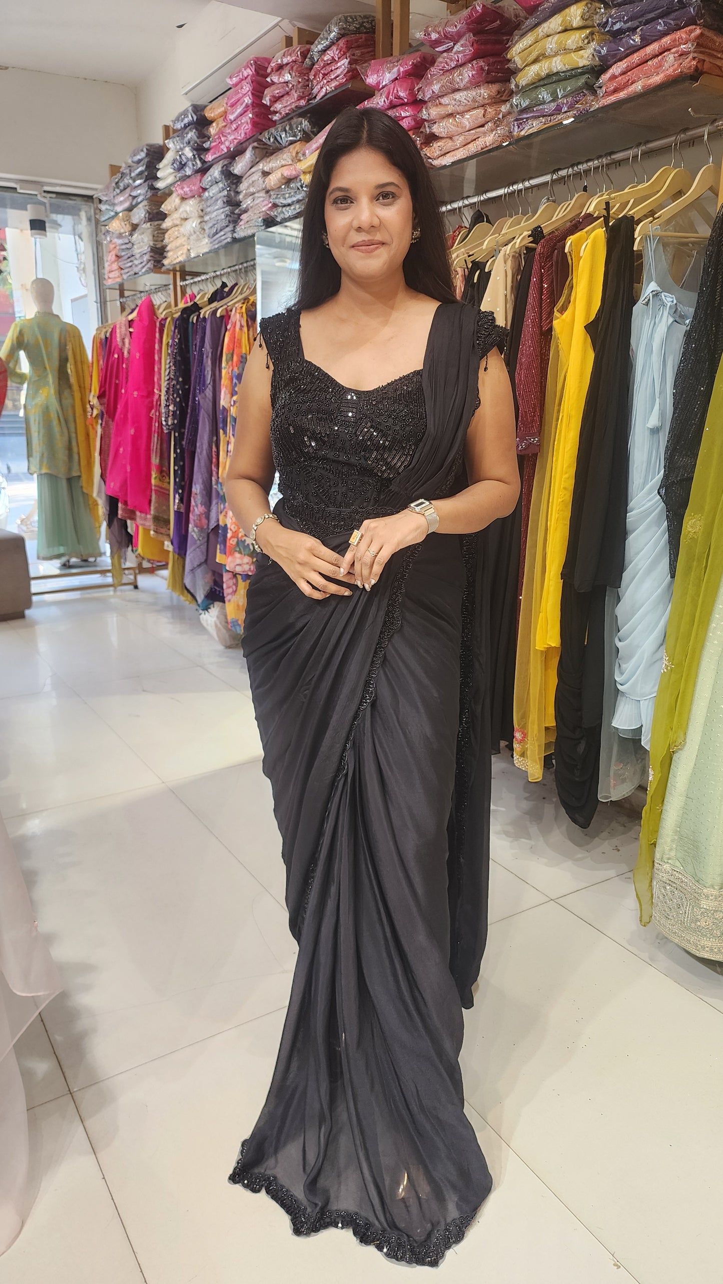 Black drape embellished saree