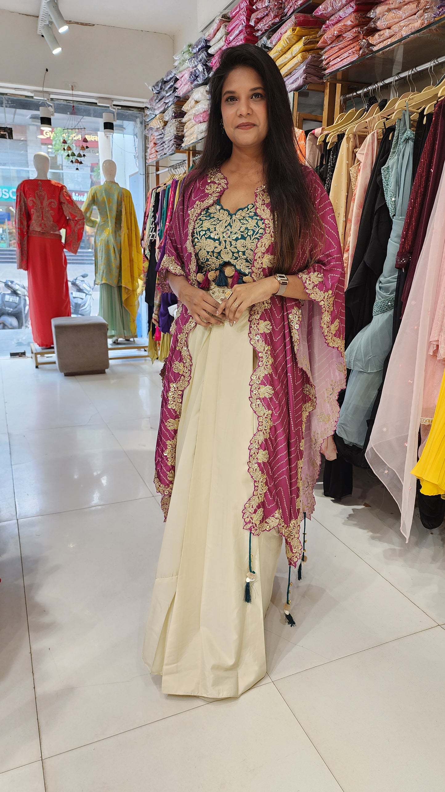 Alia 3d cape indowestern cowl dress