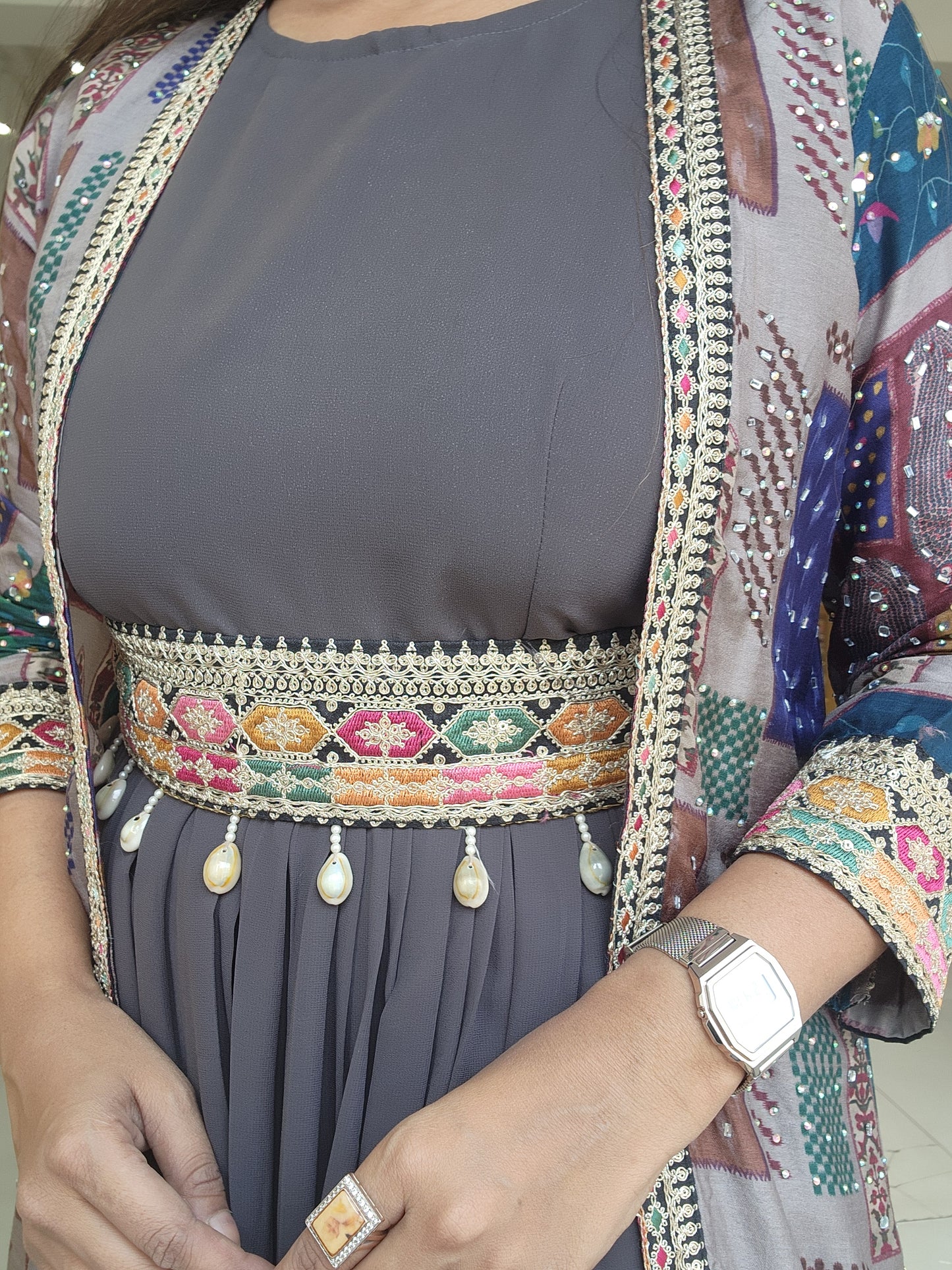 Grey indowestern jacket dress