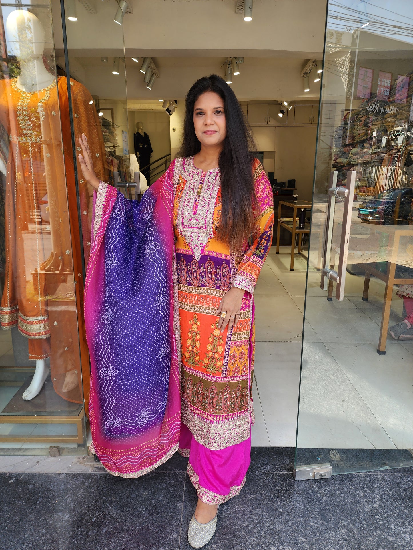 Multi shades digital print sharara suit