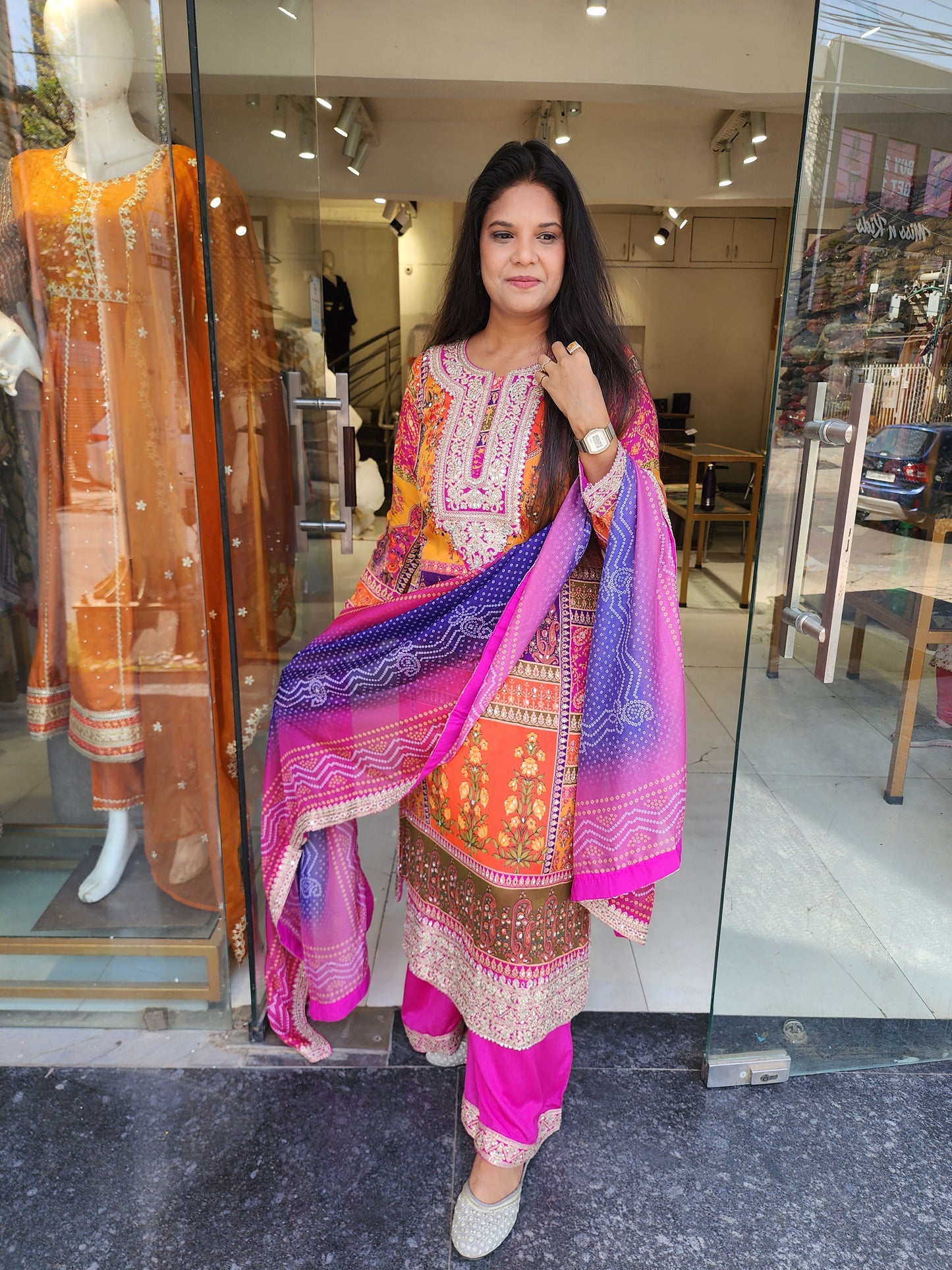 Multi shades digital print sharara suit