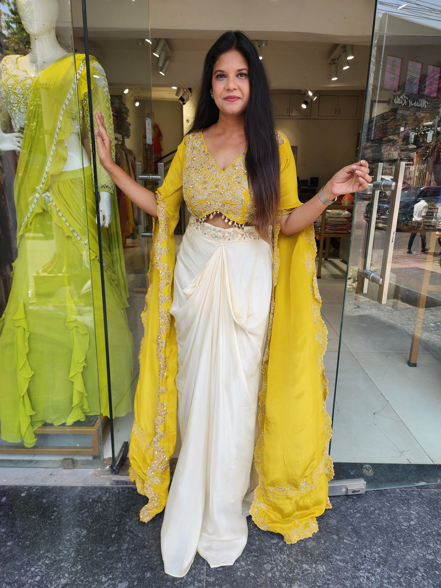 Jeenat yellow creme cowl dress