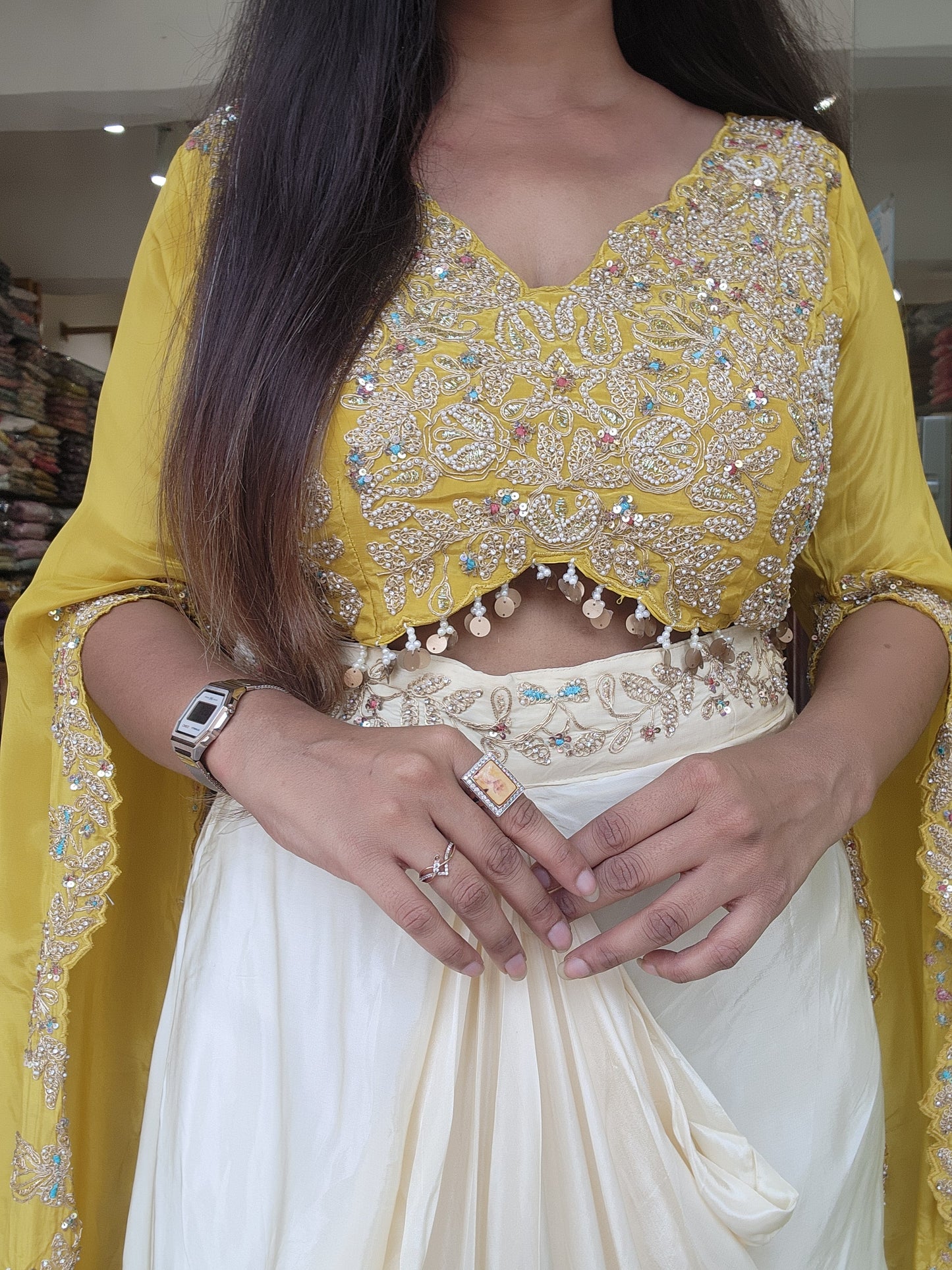 Jeenat yellow creme cowl dress