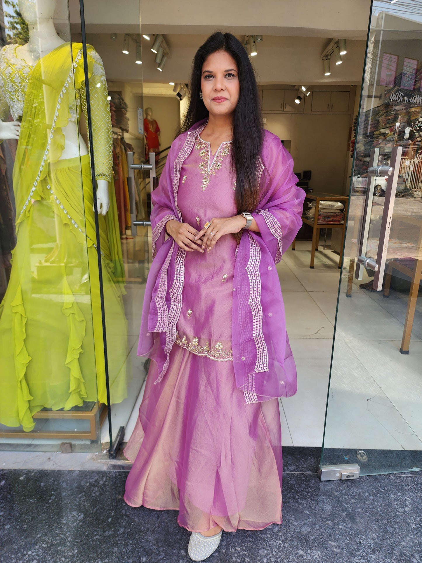 Onion pink short kurta with skirt