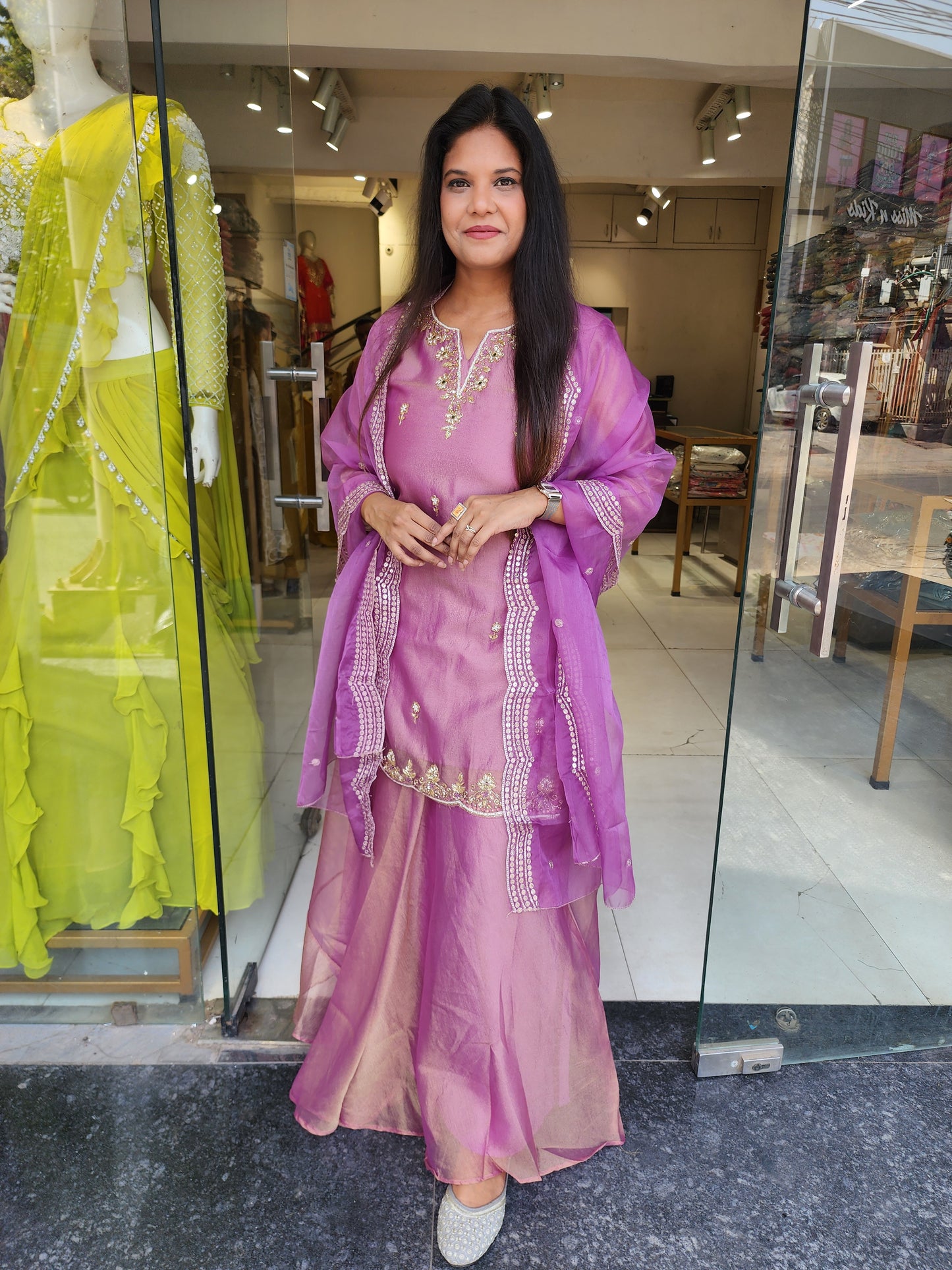 Onion pink short kurta with skirt