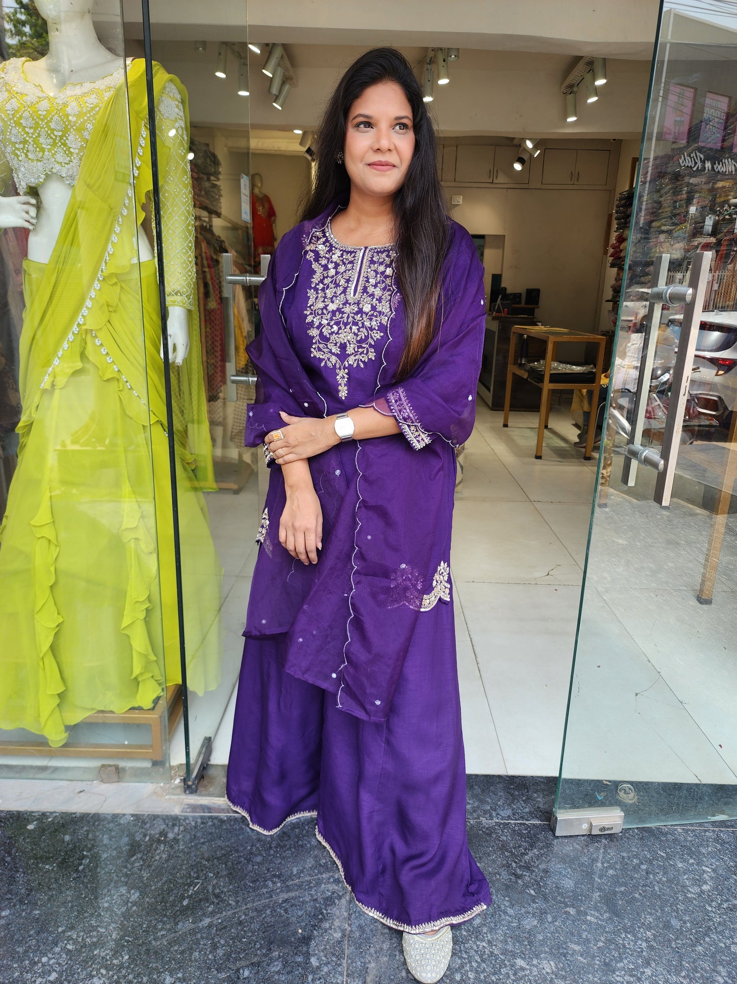 Royal purple divider sharara suit