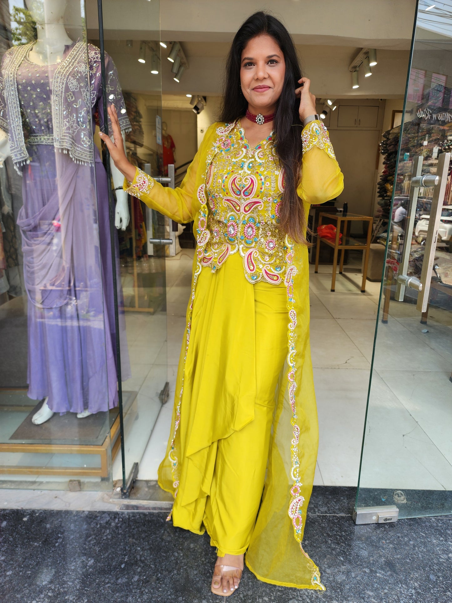 Rasha Lime Long blouse indowestern dress