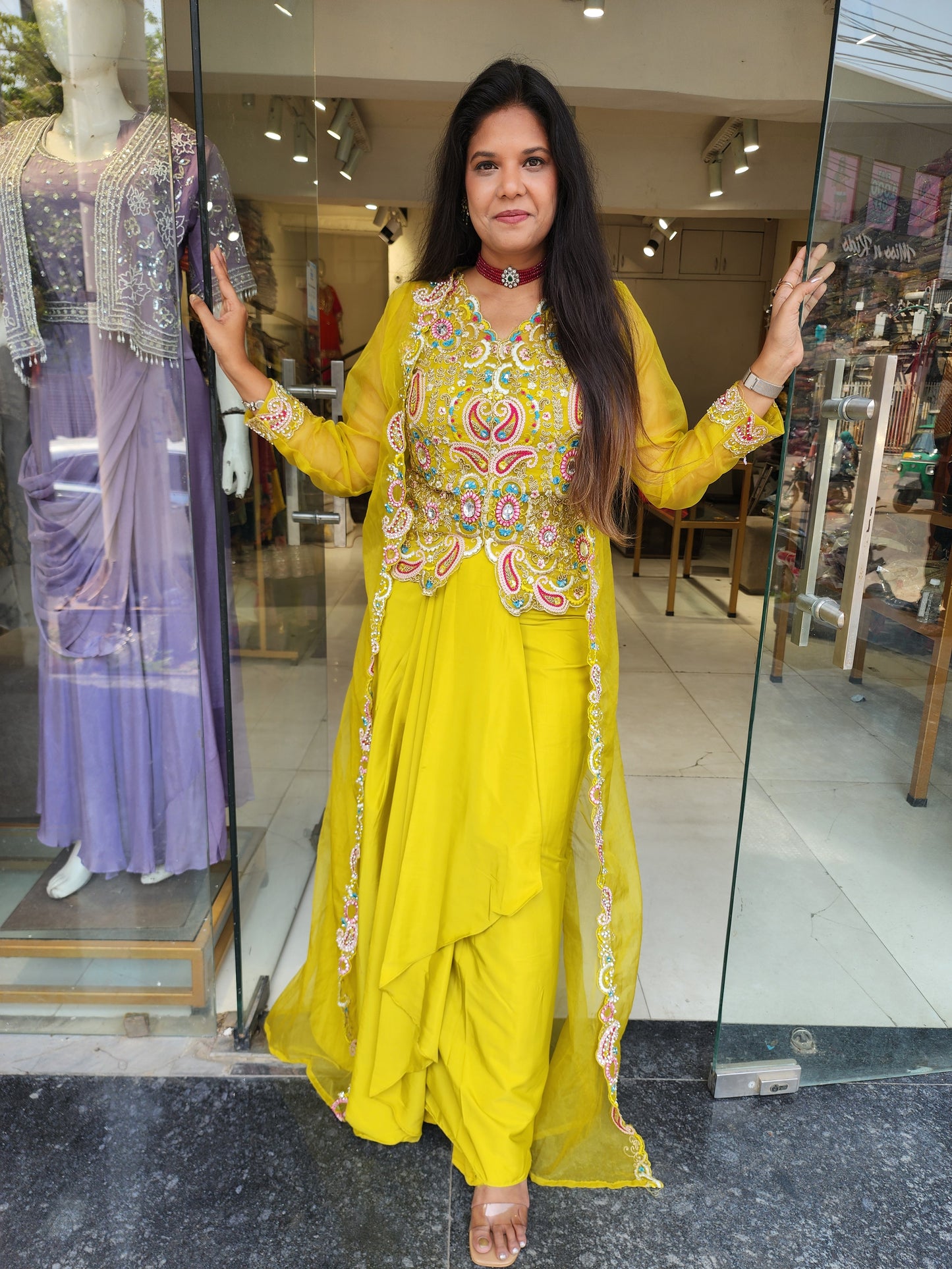 Rasha Lime Long blouse indowestern dress