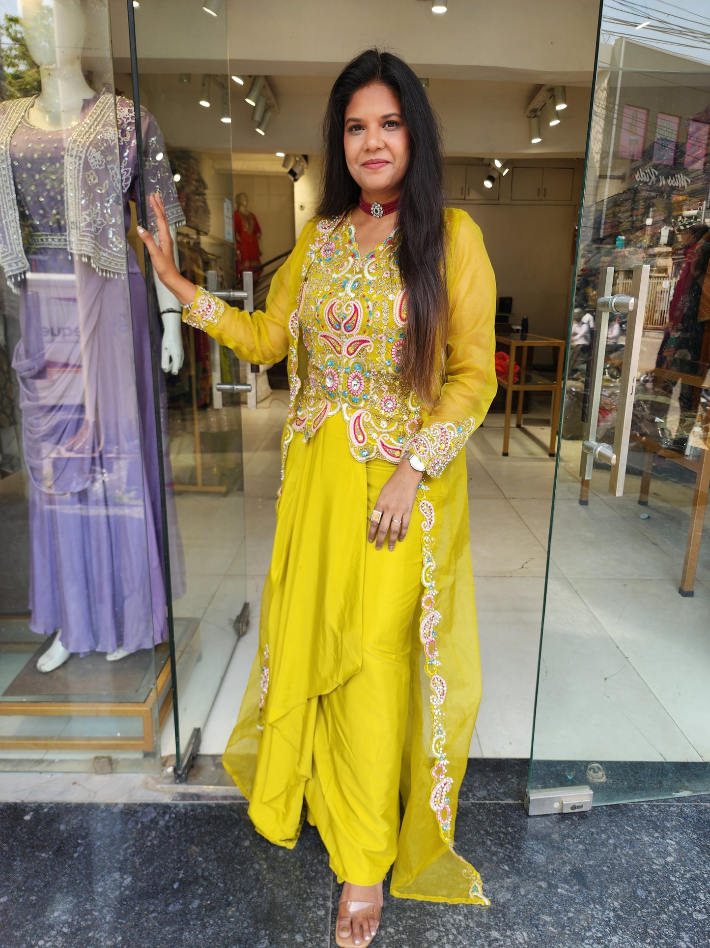 Rasha Lime Long blouse indowestern dress