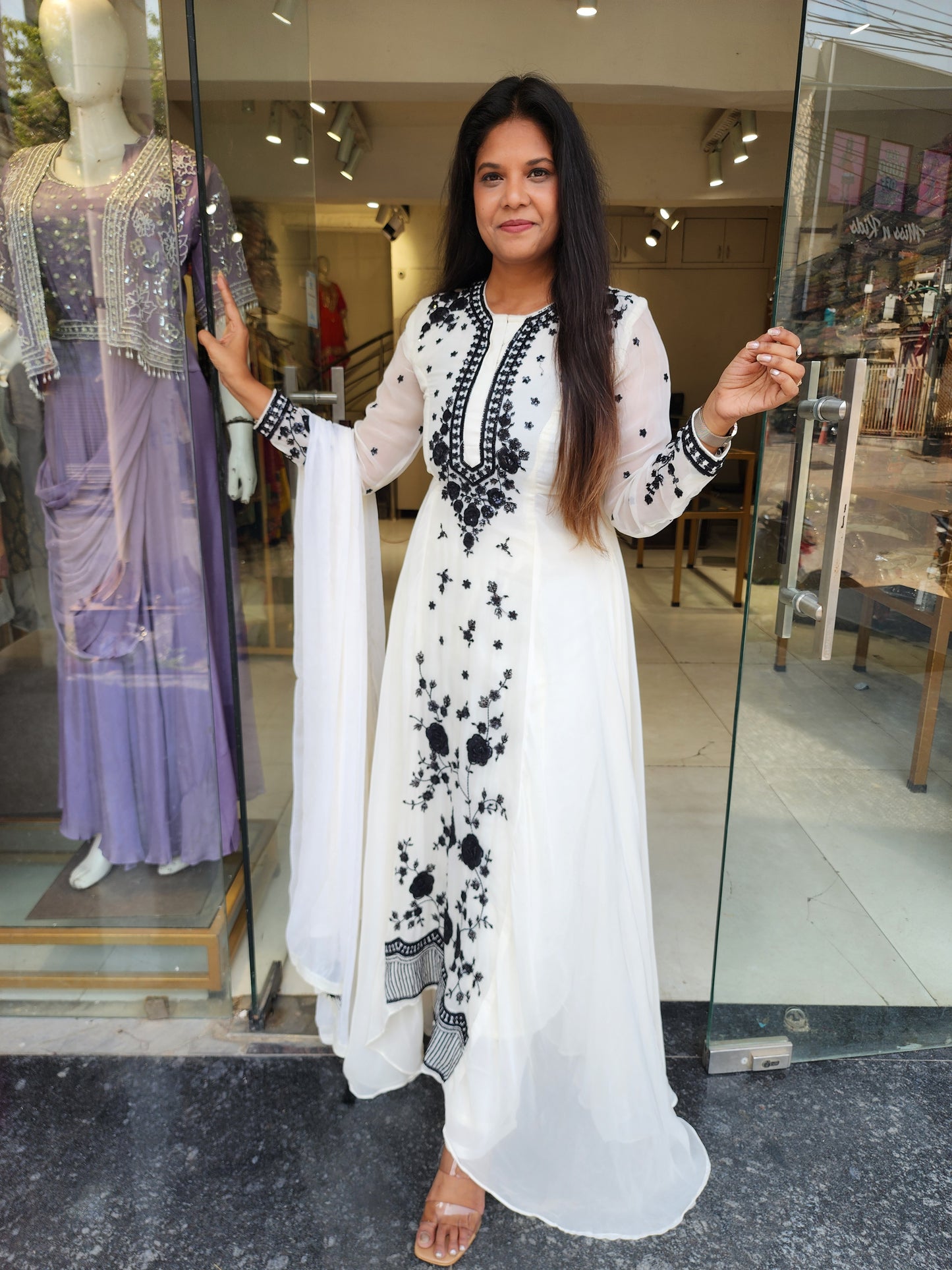 Muskan Off white flary maxi gown with plazo