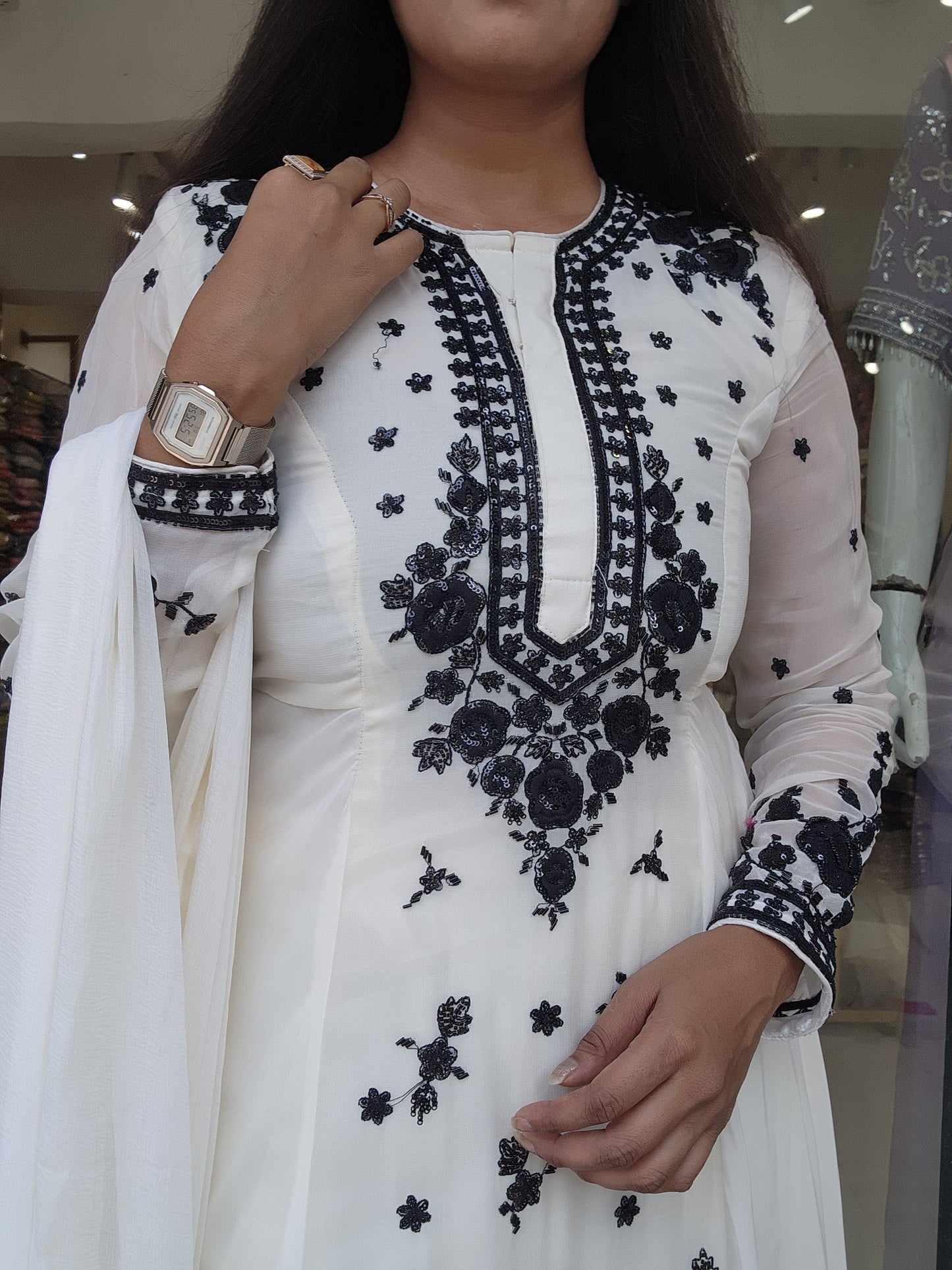 Muskan Off white flary maxi gown with plazo