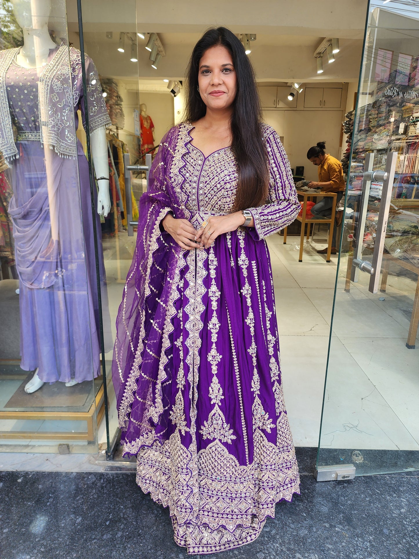 Jannat 2.0 purple centre slit indowestern dress