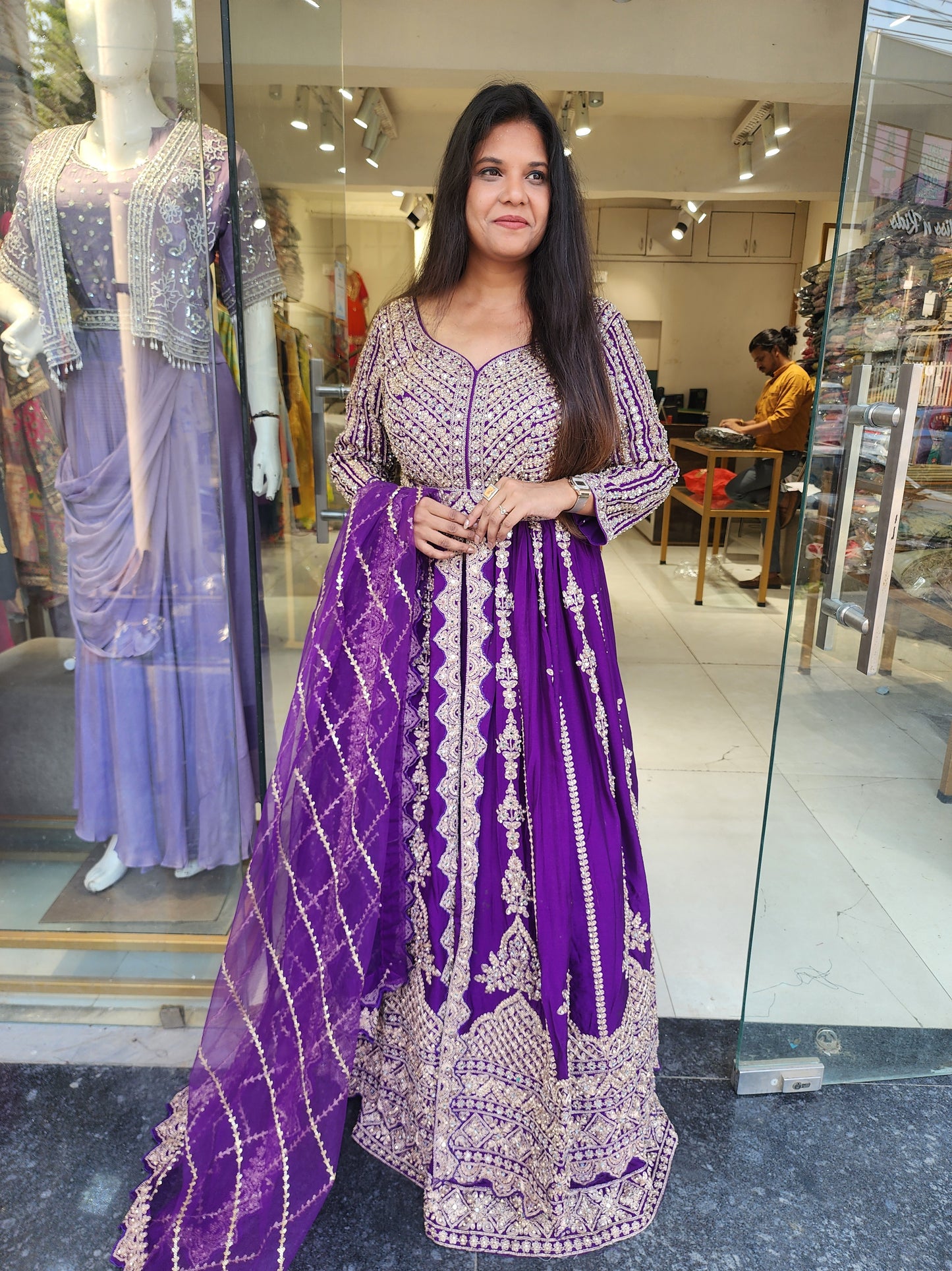 Jannat 2.0 purple centre slit indowestern dress