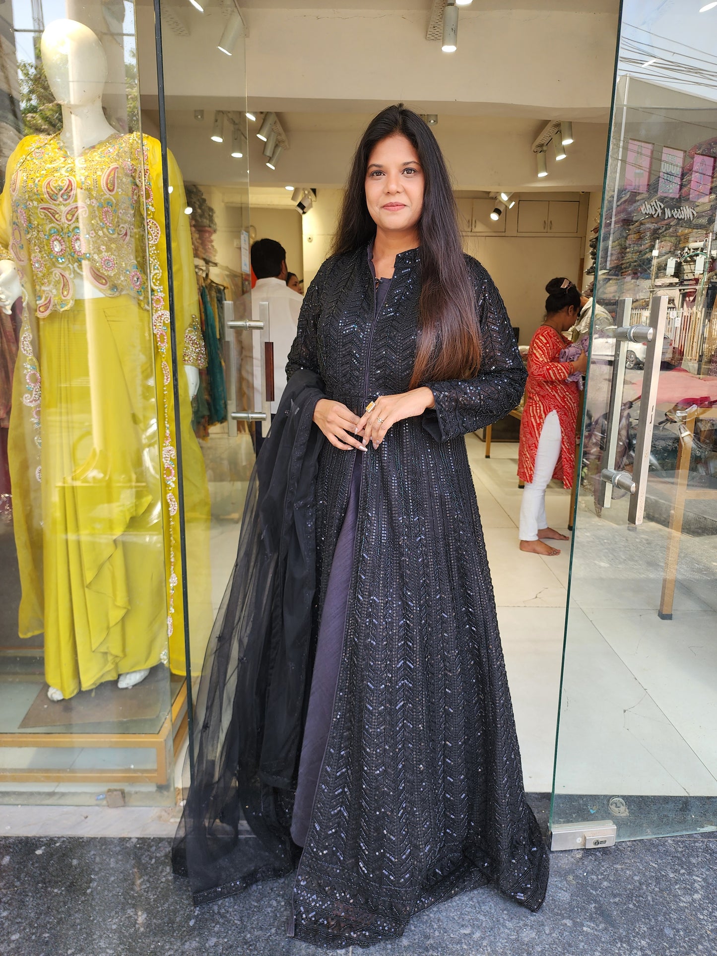 Black centre slit indowestern dress