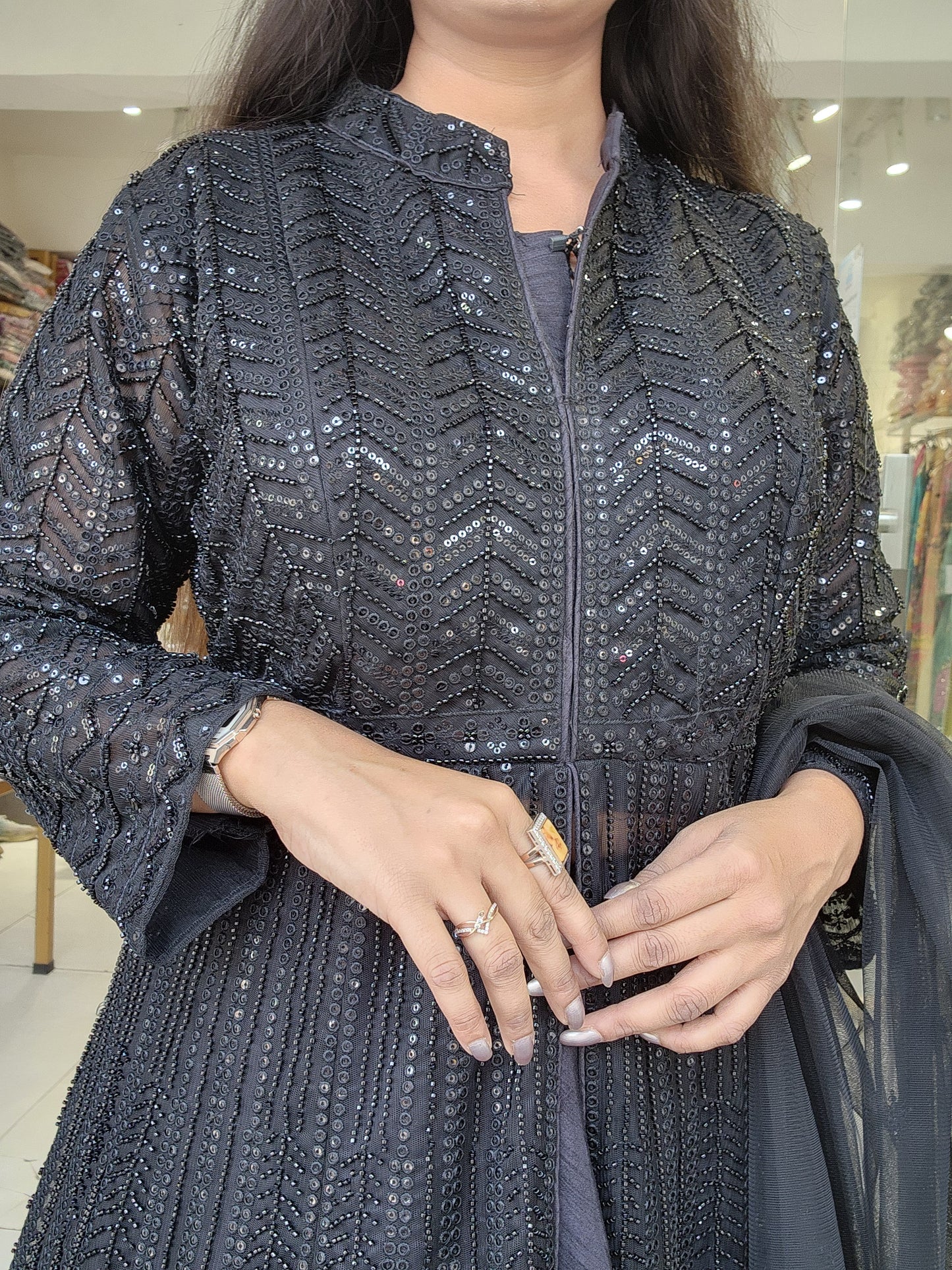 Black centre slit indowestern dress