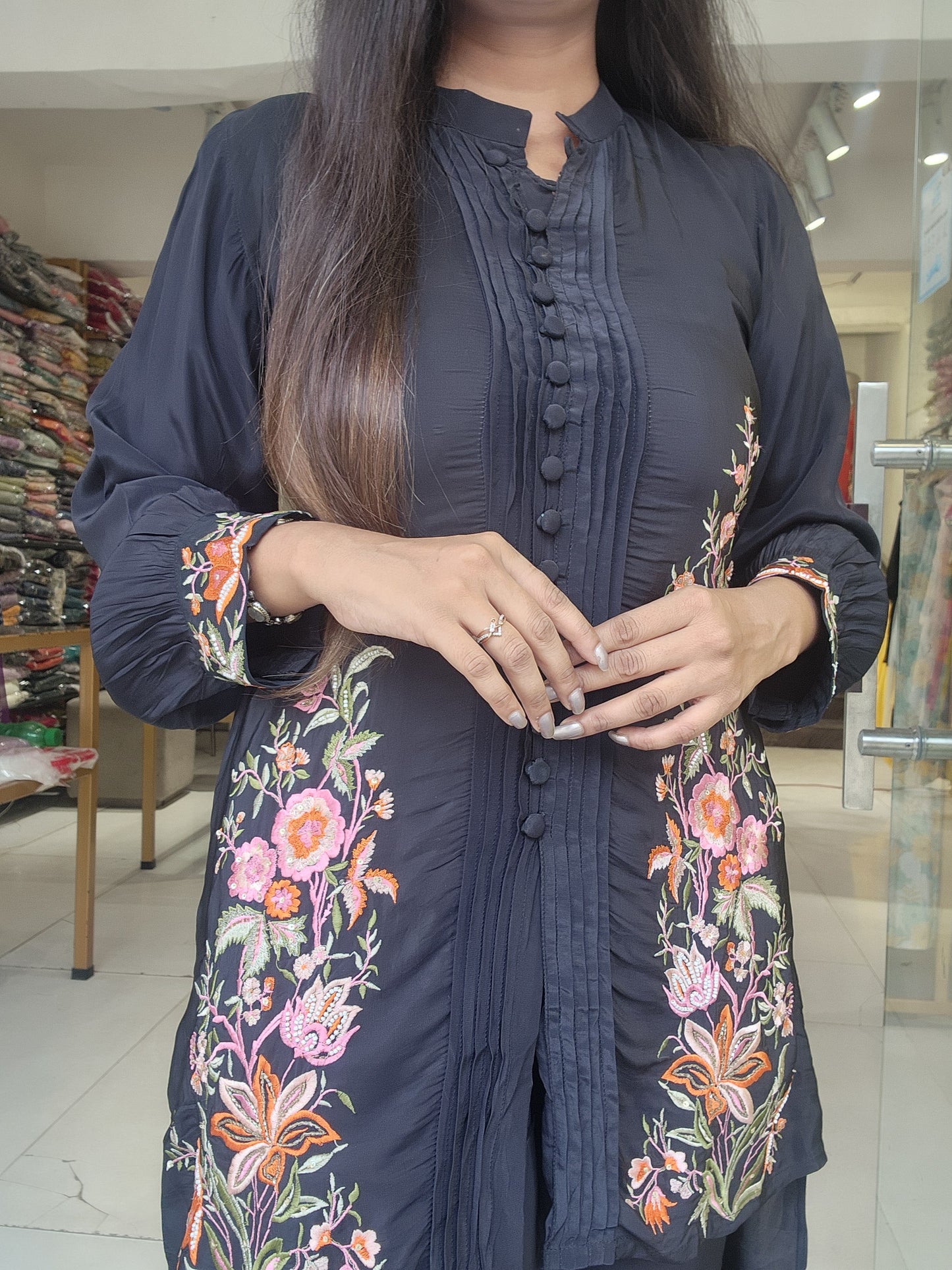 Black high low Embroided co-ord low