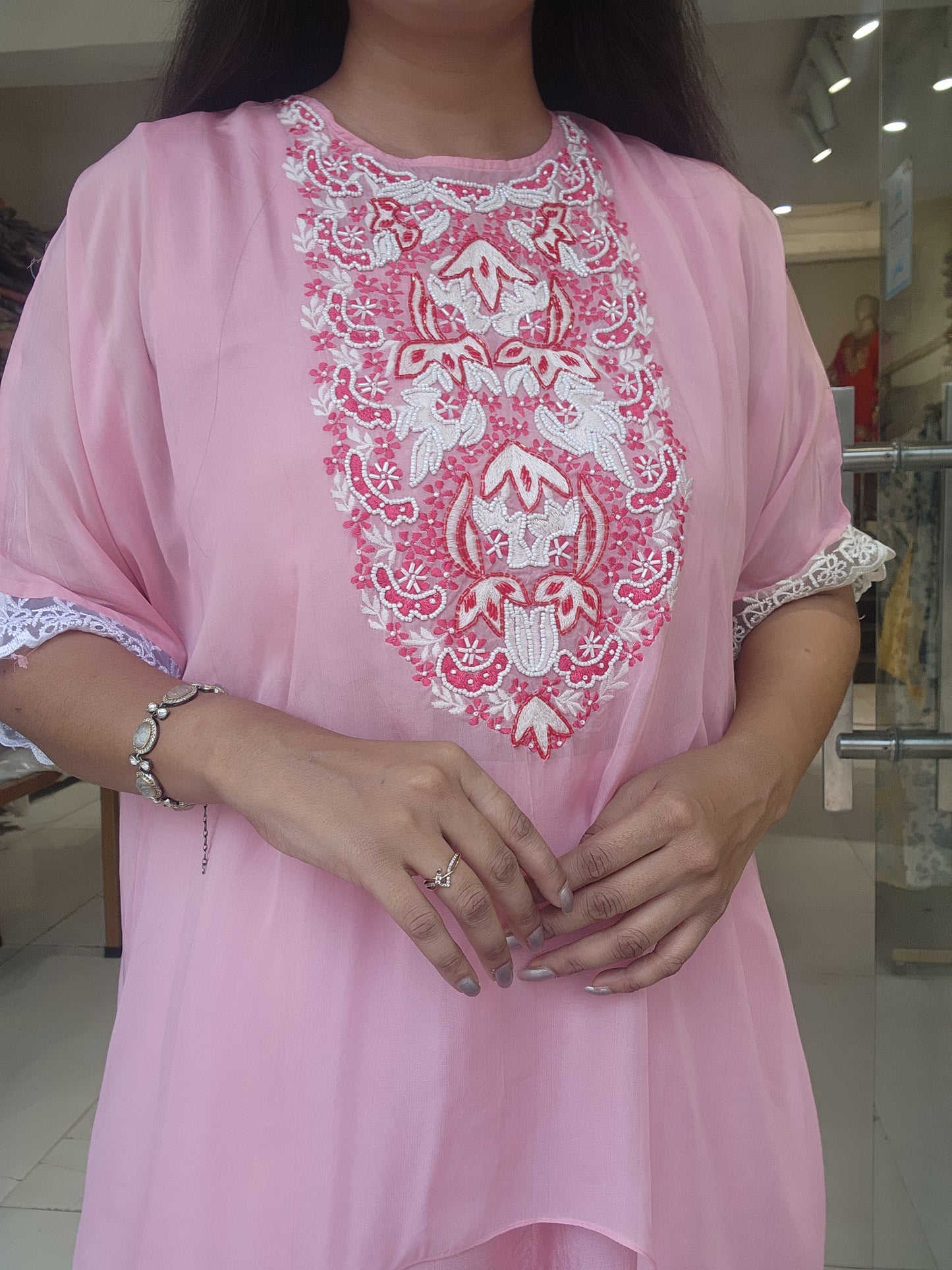 Pink high baggy low 3pc indowestern co-ord