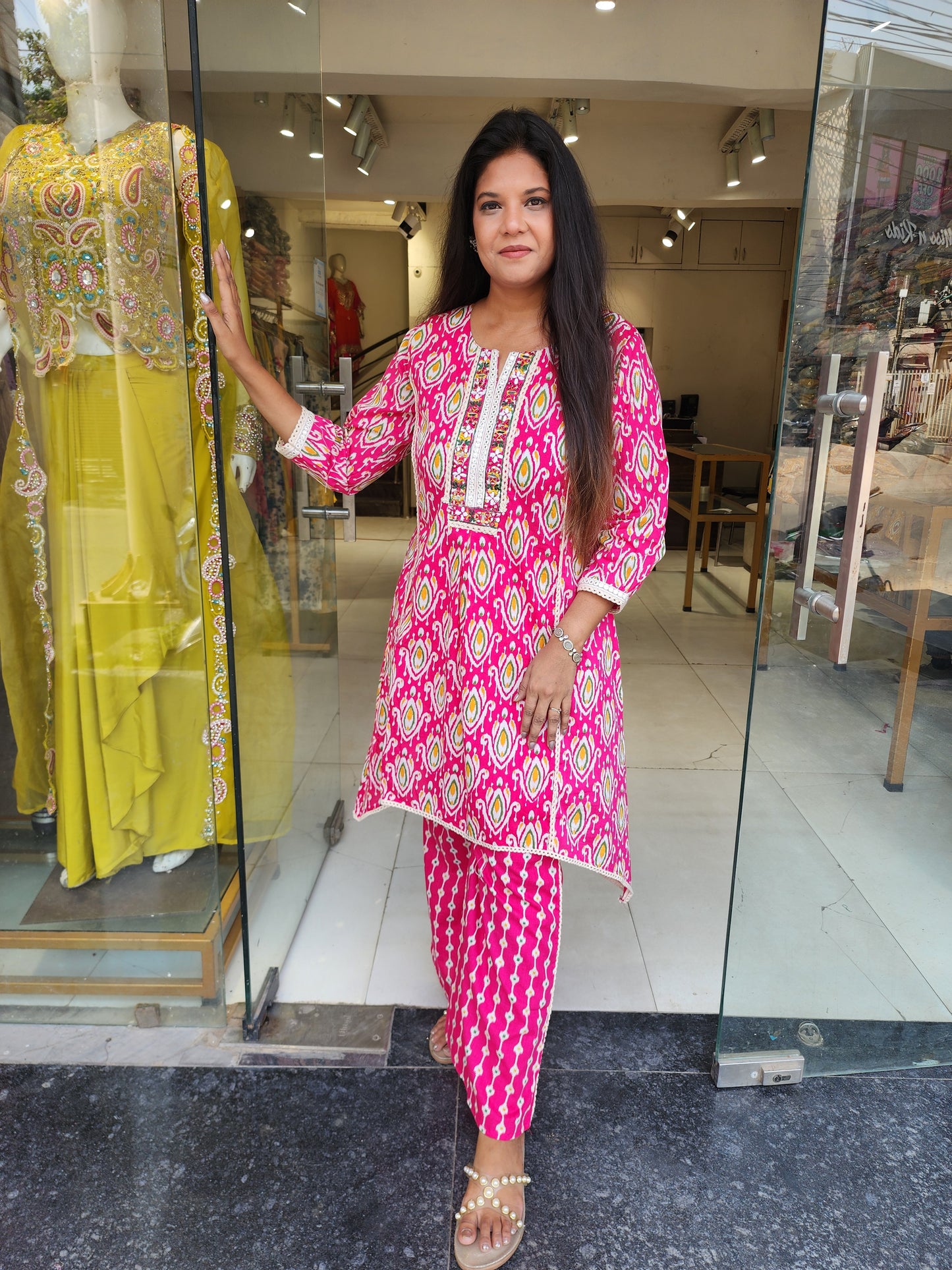 Ikkar print pink cotton co-ord set