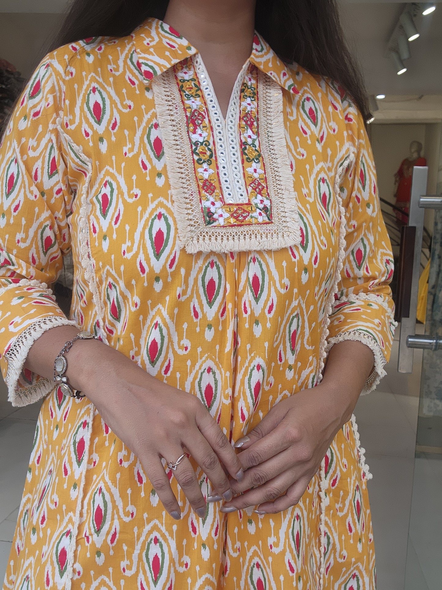 Yellow ikkat print co-ord set