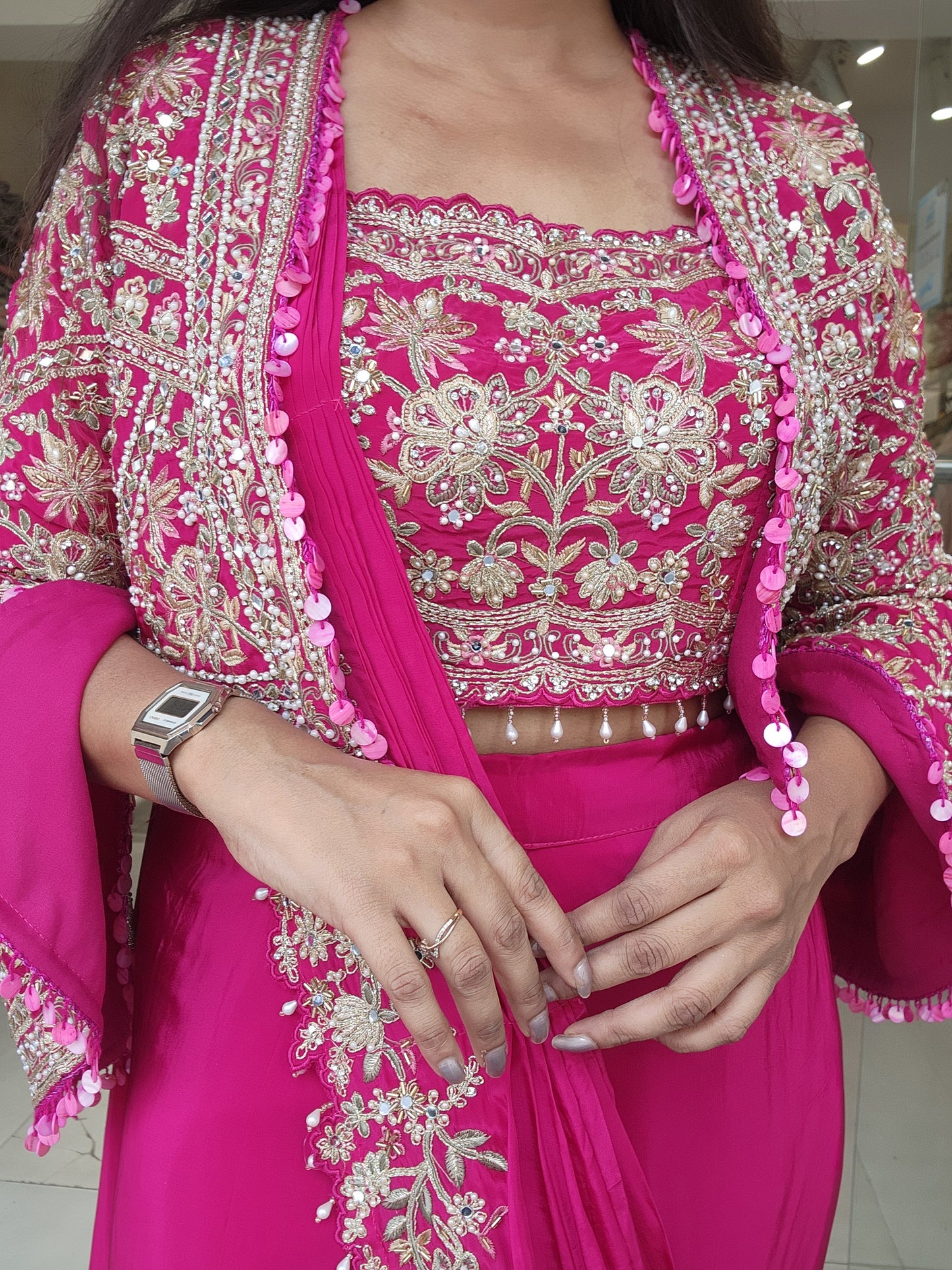 Heer hotpink short jacket drape saree