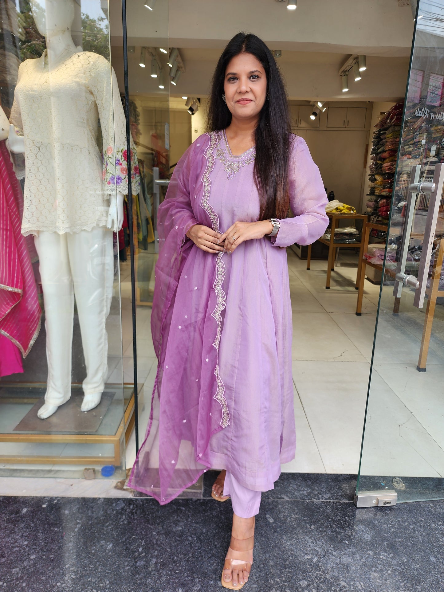 Shares of pink anarakali suit