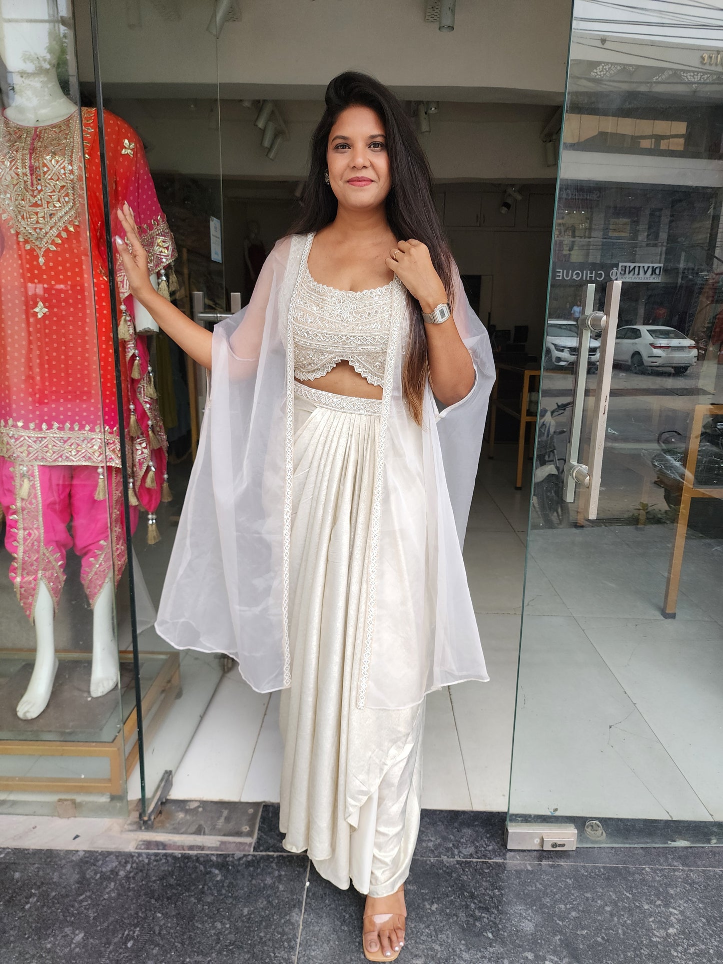Dilkash ivory 3pc indowestern cowl set