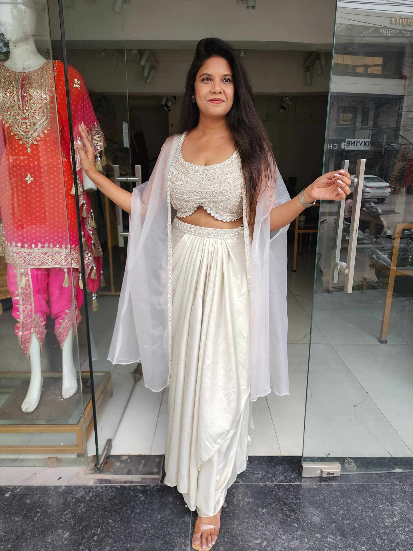 Dilkash ivory 3pc indowestern cowl set