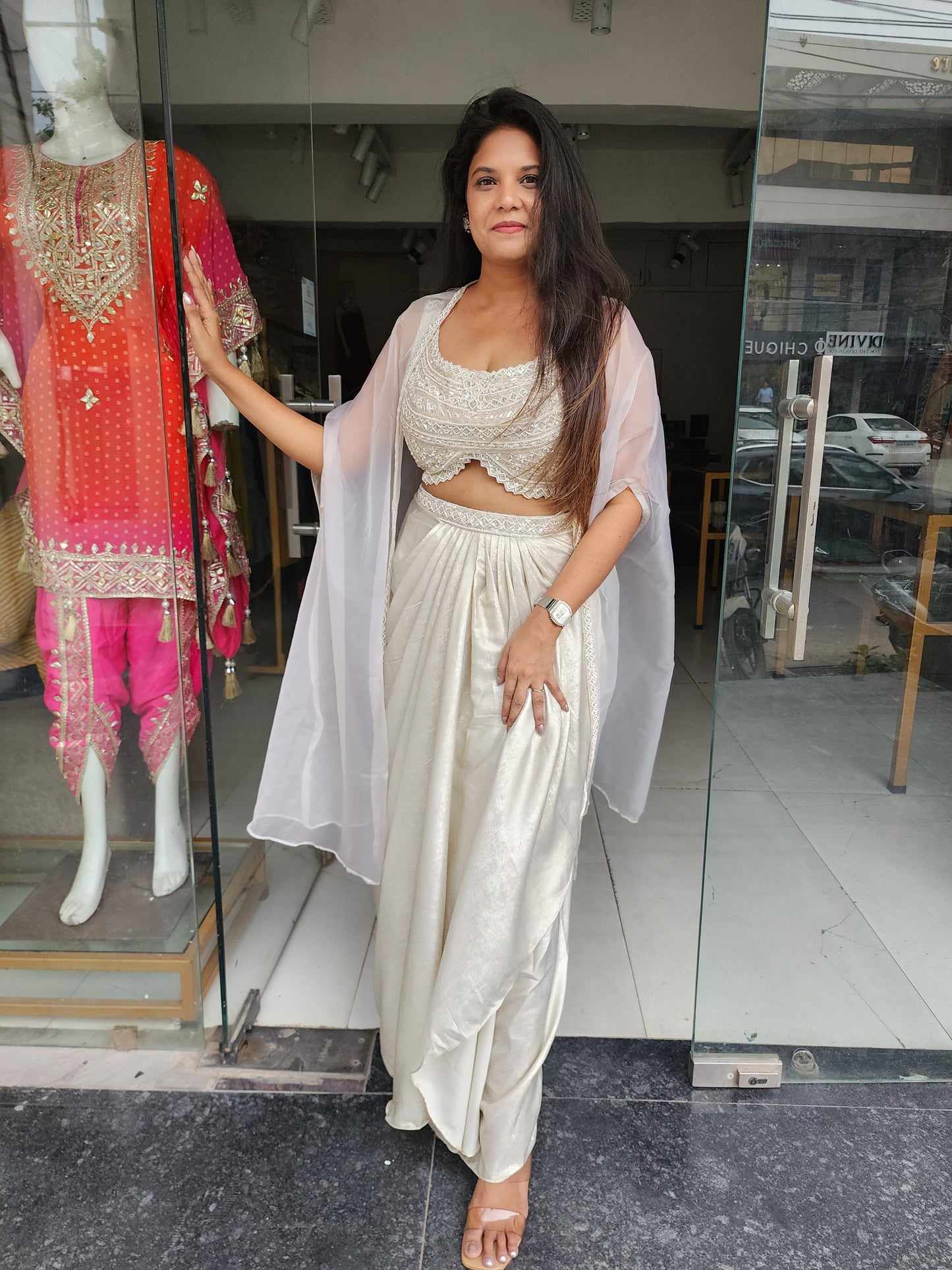 Dilkash ivory 3pc indowestern cowl set
