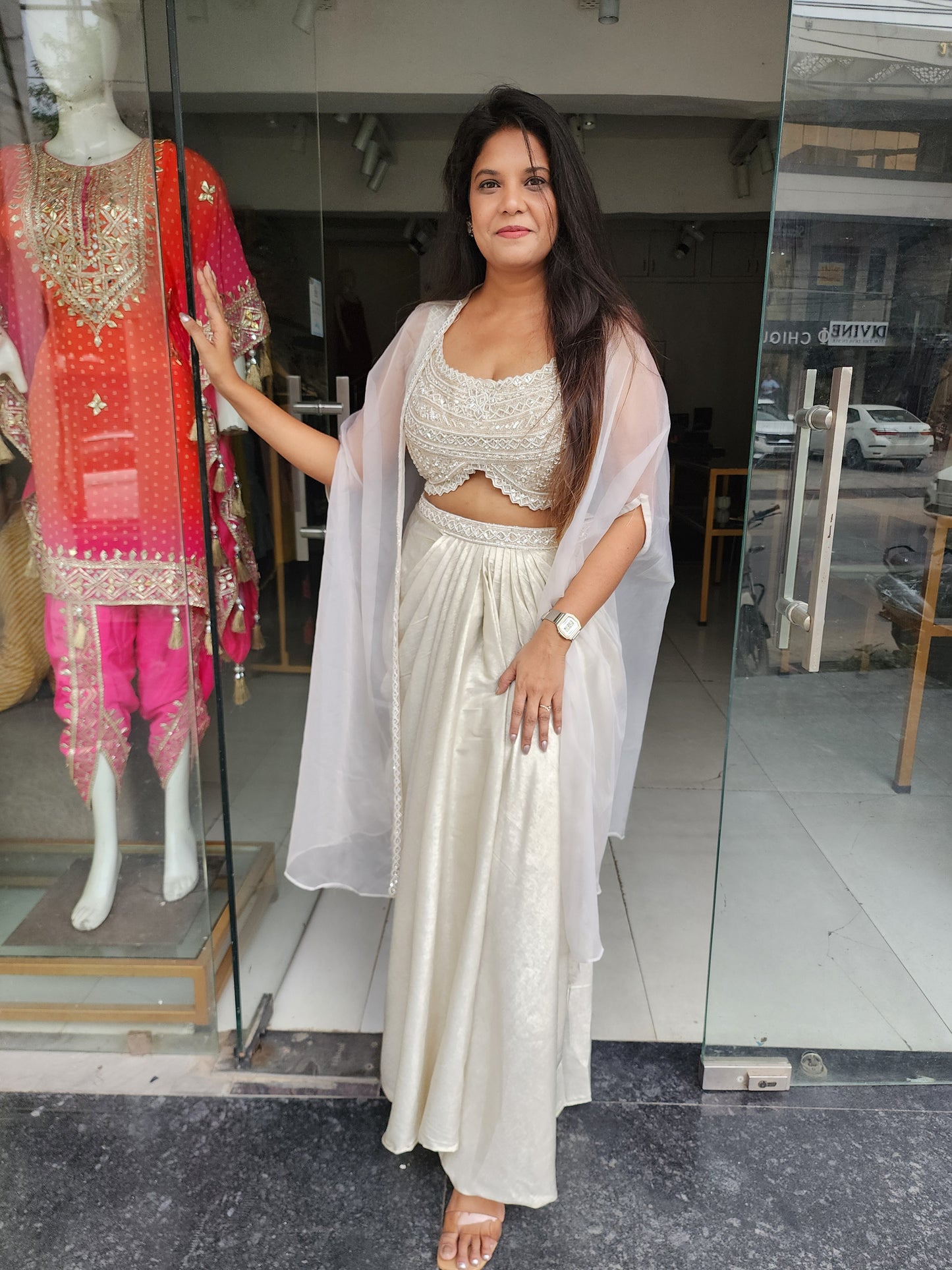 Dilkash ivory 3pc indowestern cowl set