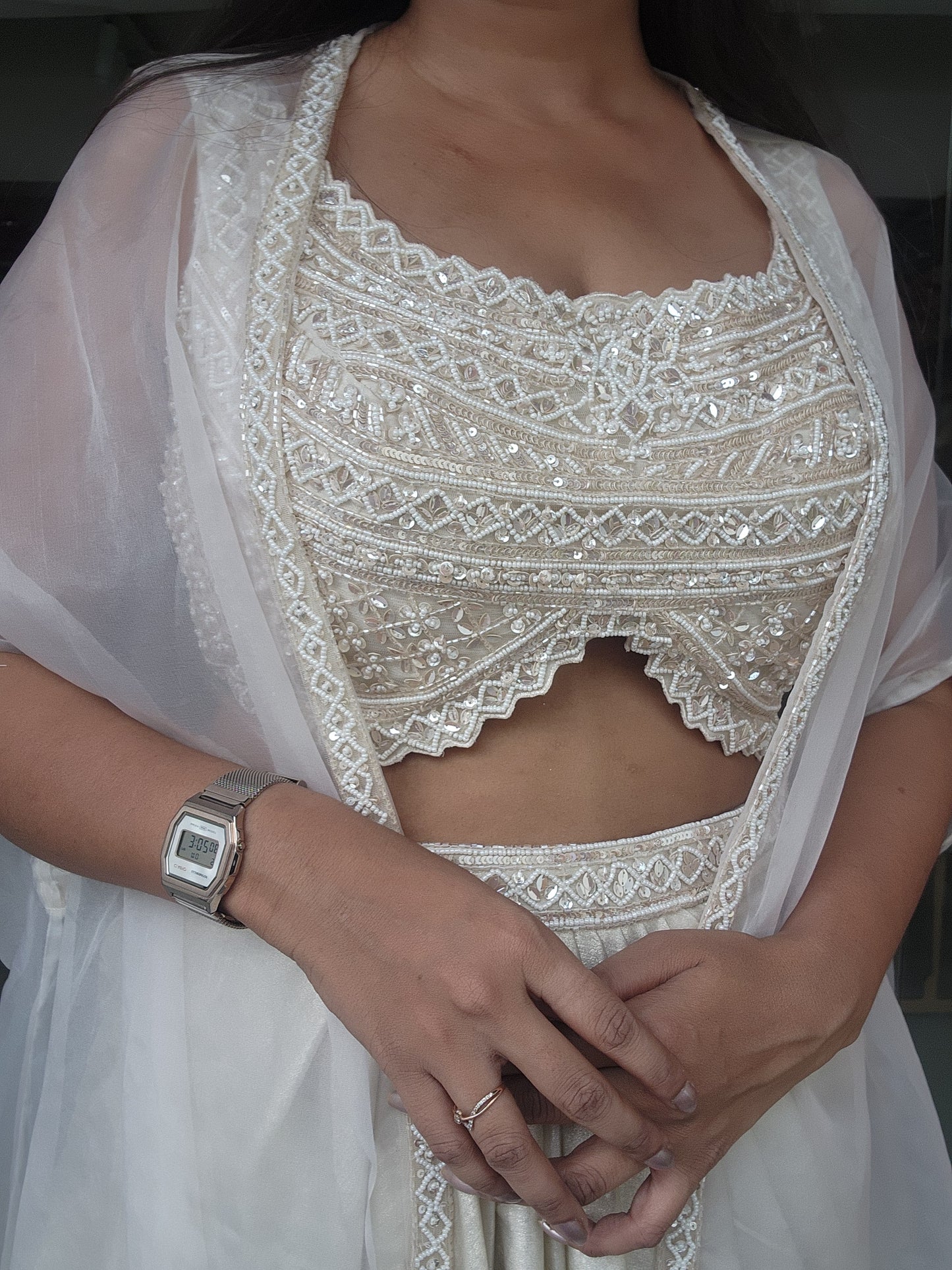 Dilkash ivory 3pc indowestern cowl set