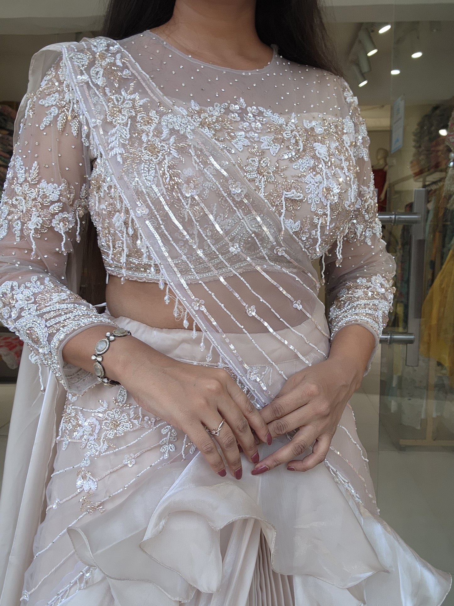 Mahima Ivory jimmy choo drape lehenga