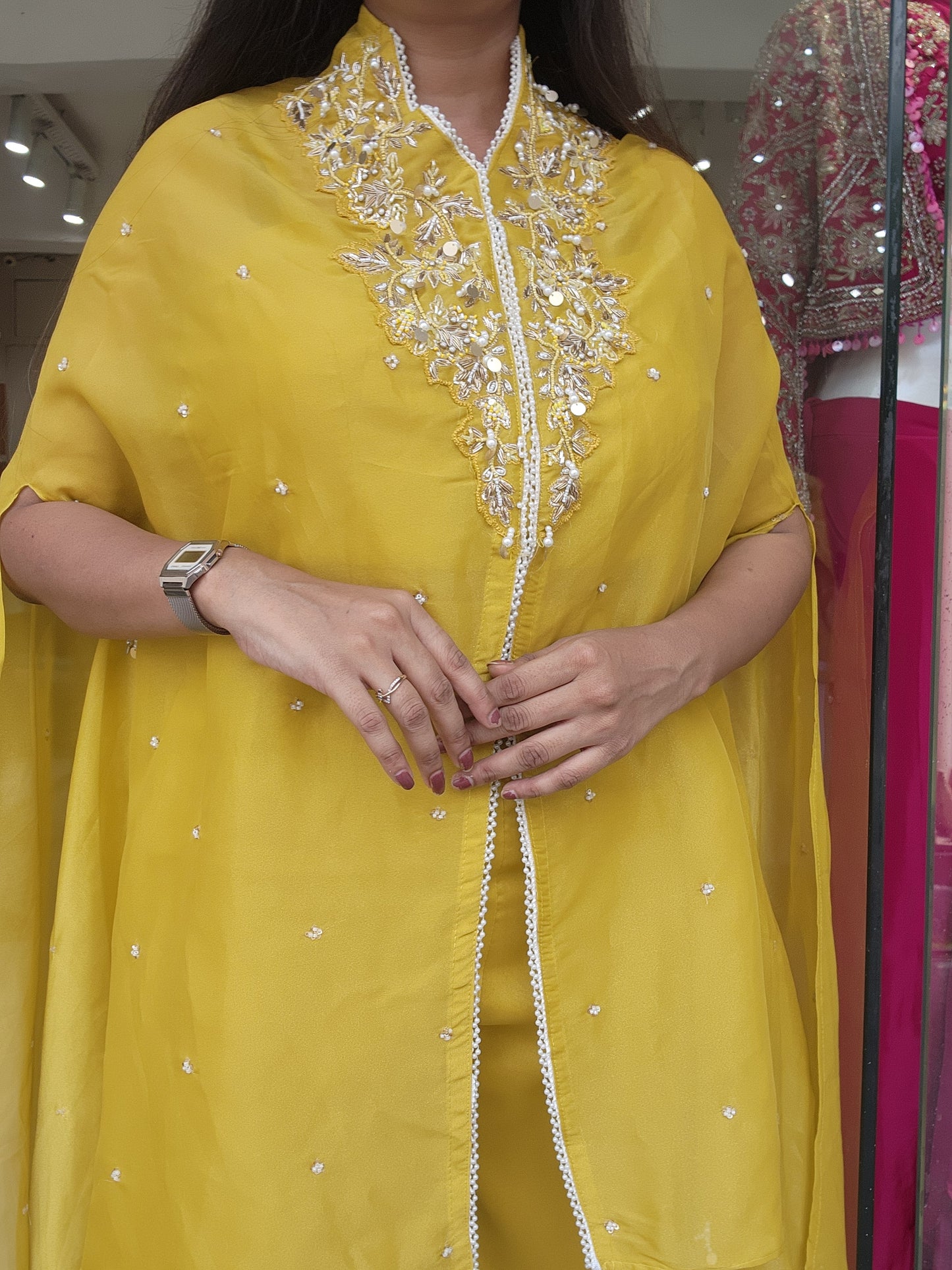 Yellow 3pc cape indowestern dress