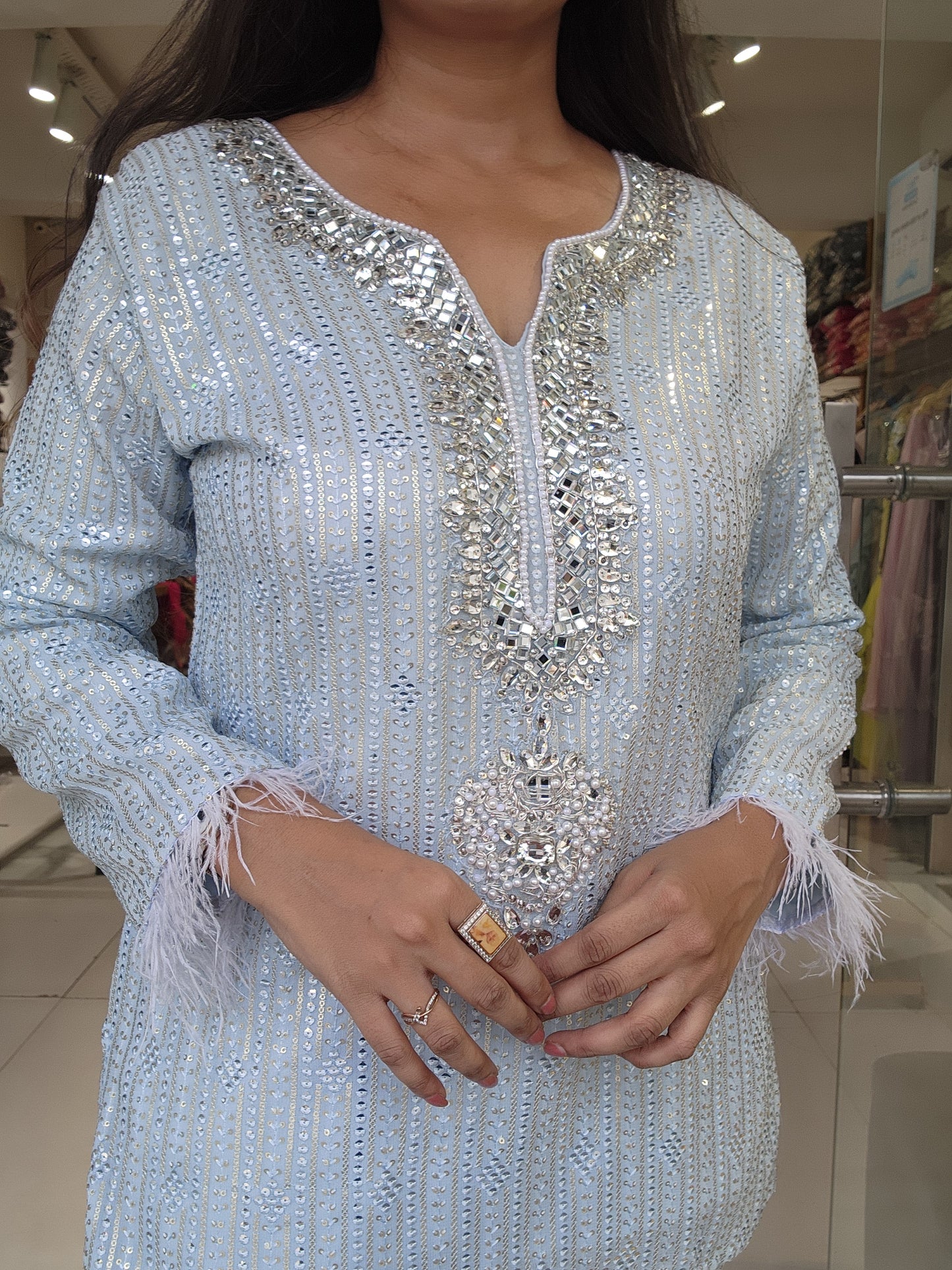 Ice blue Embroided co-ord set