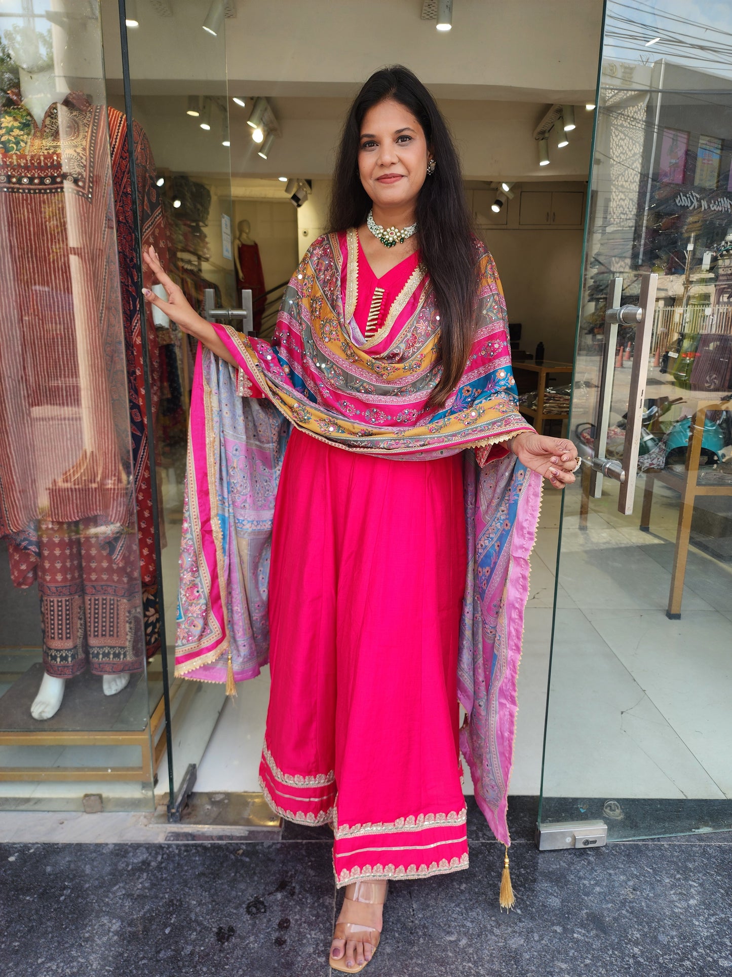 Dua Hotpink anarkali suit with pant