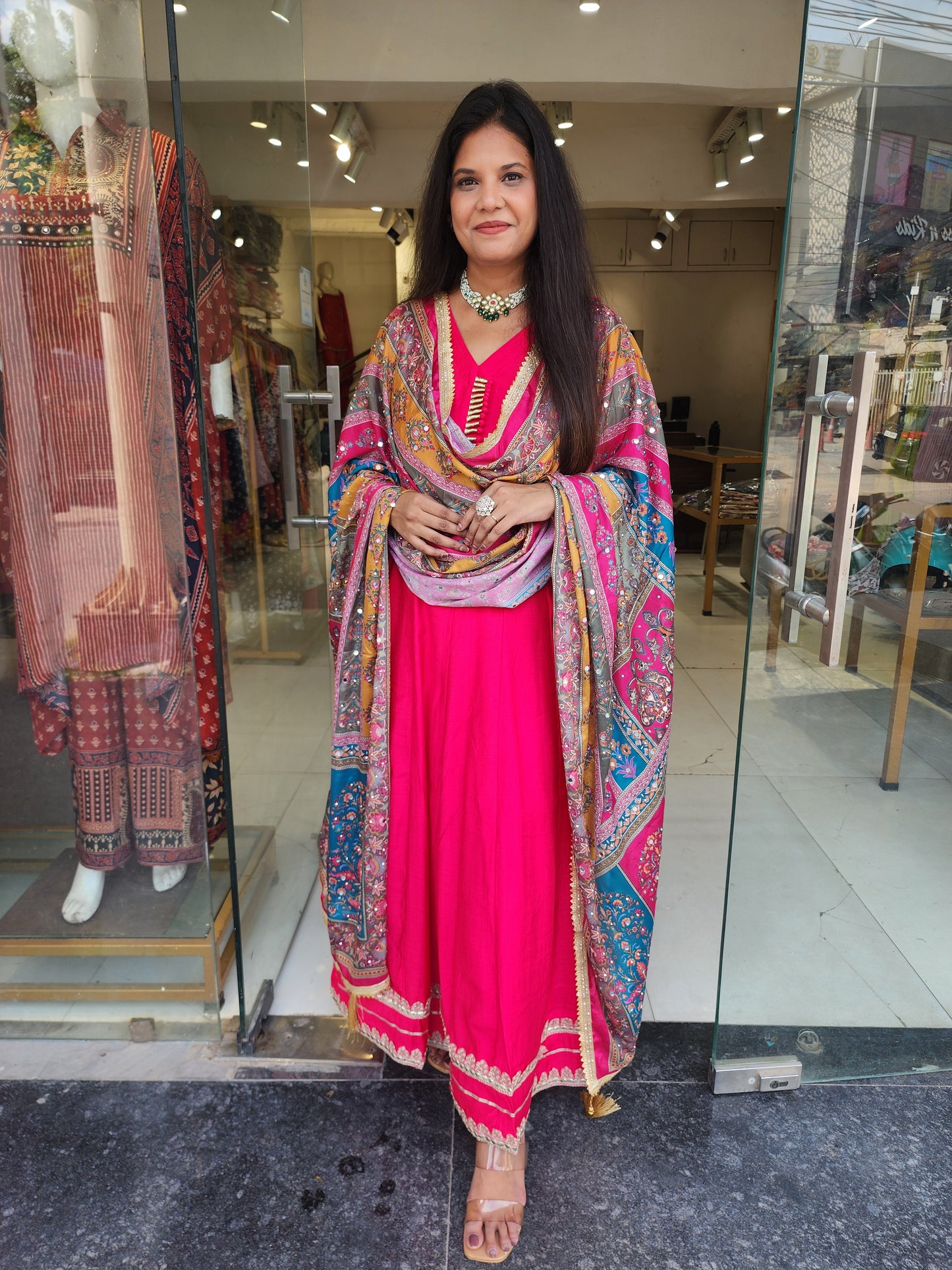Dua Hotpink anarkali suit with pant