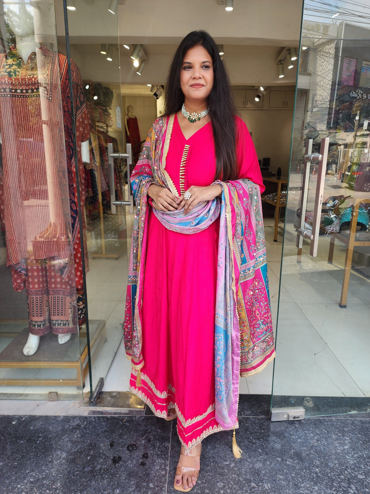 Dua Hotpink anarkali suit with pant