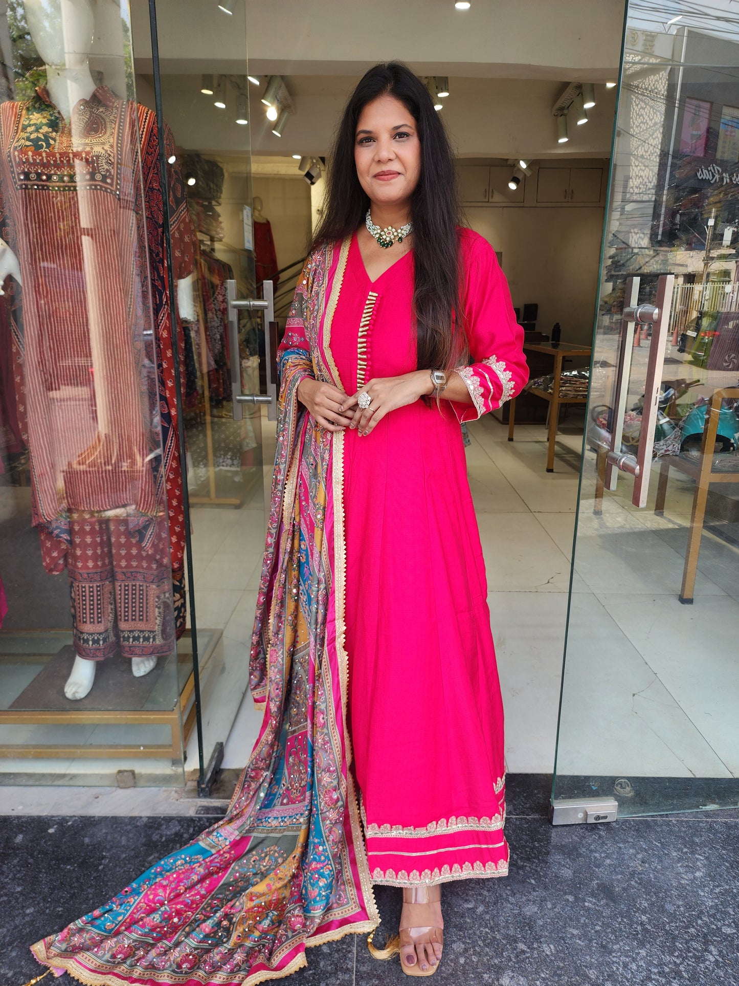 Dua Hotpink anarkali suit with pant