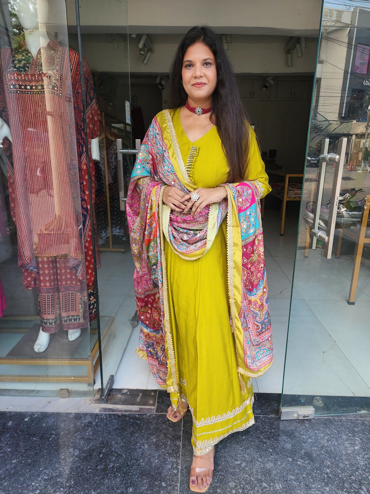 Dua lime anarkali suit with pant