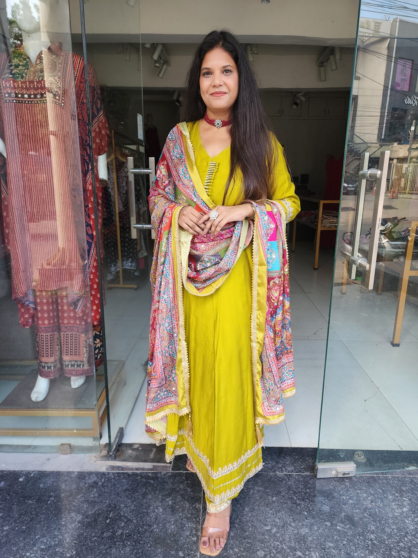 Dua lime anarkali suit with pant