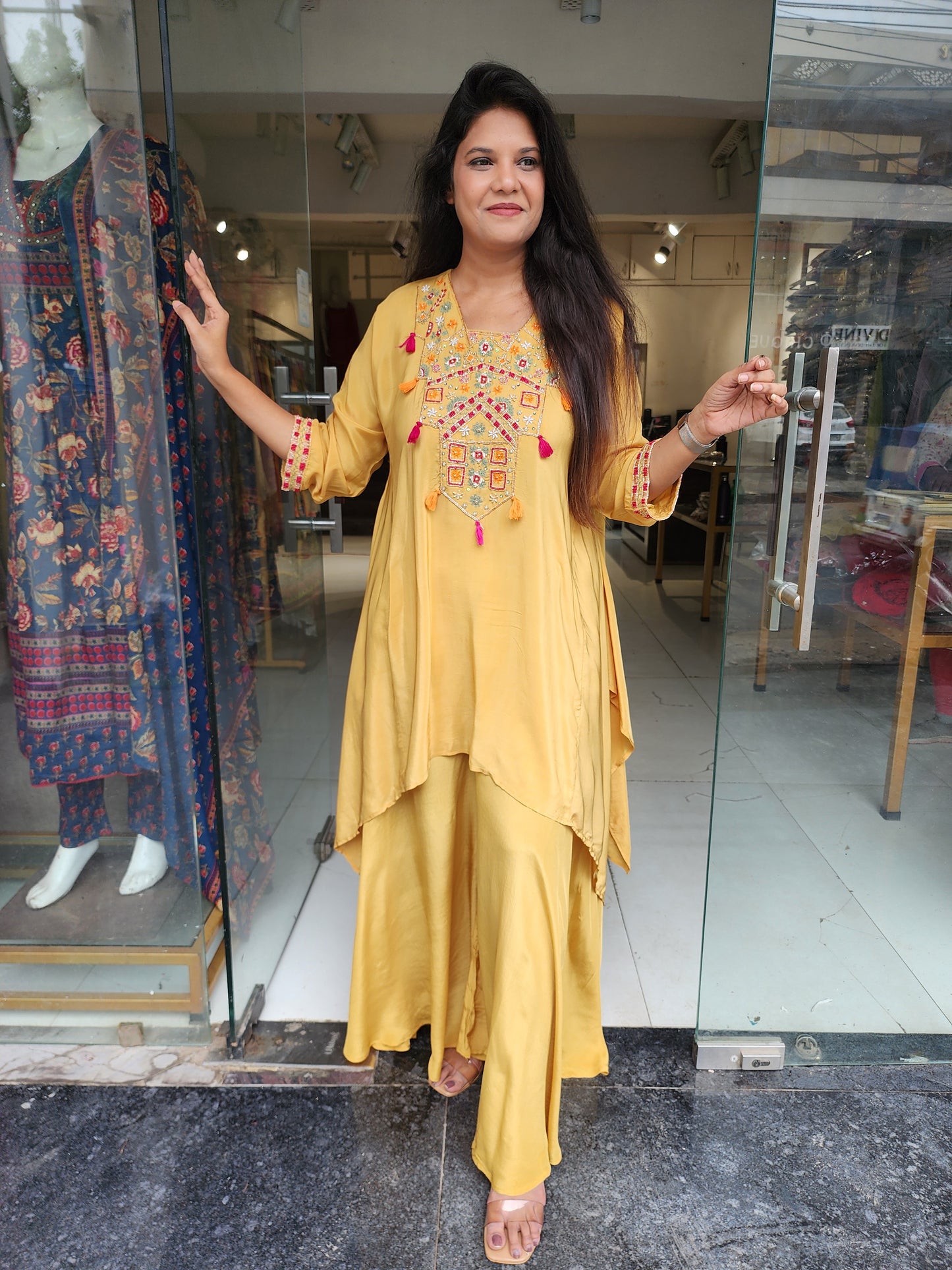 Mustard yellow indowestern co-ord set