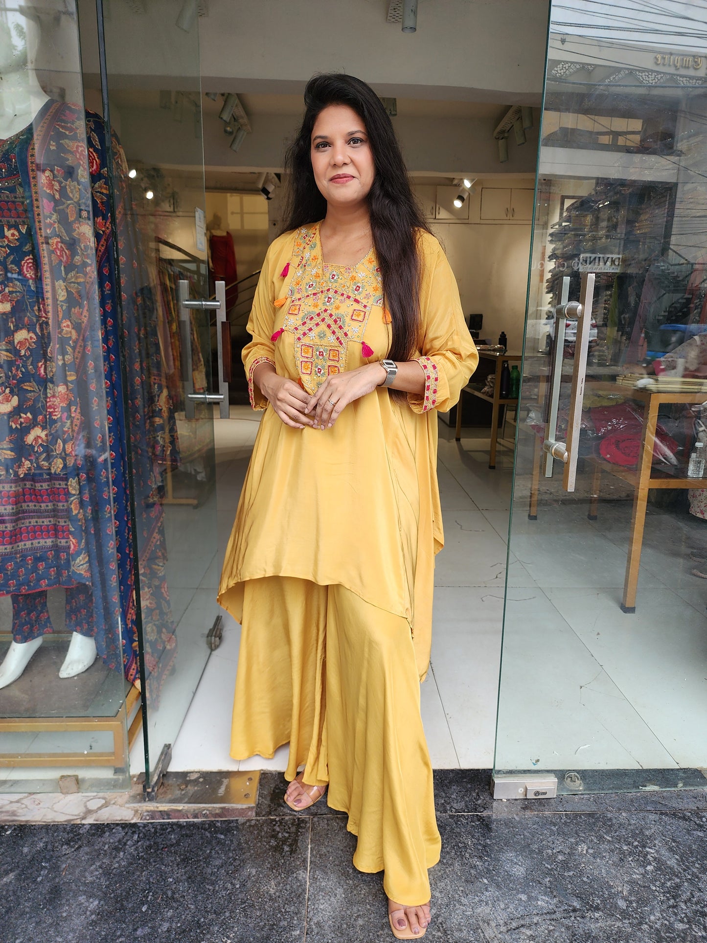 Mustard yellow indowestern co-ord set