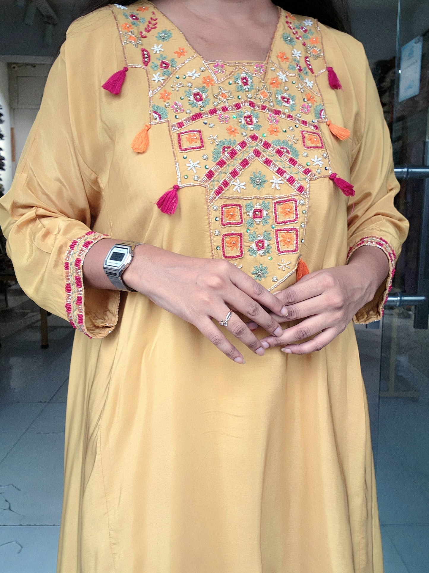 Mustard yellow indowestern co-ord set