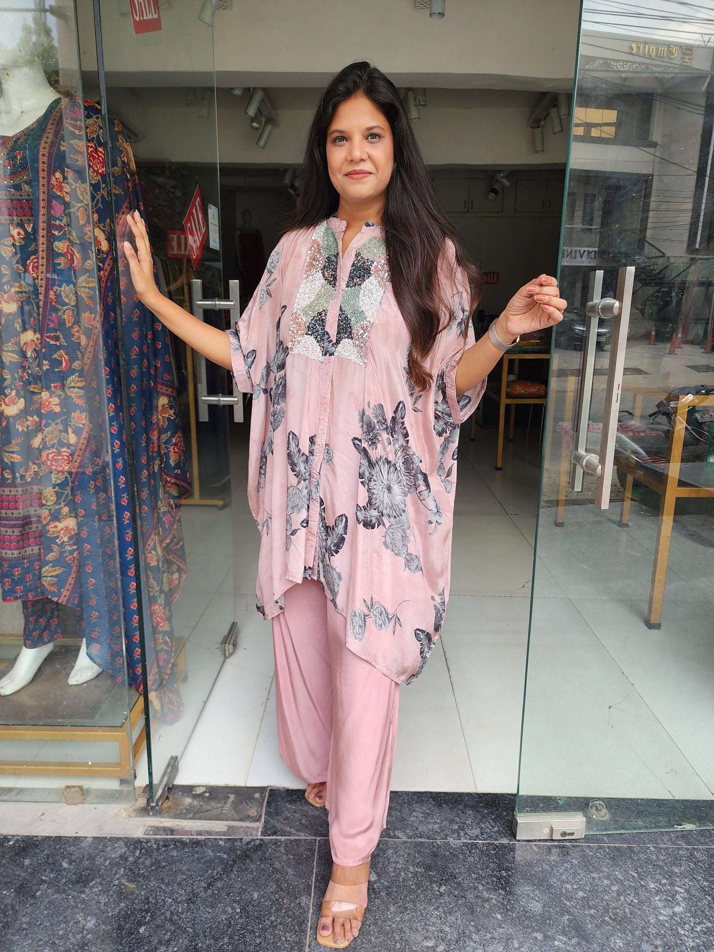 Nude pink Embroided baggy co-ord set