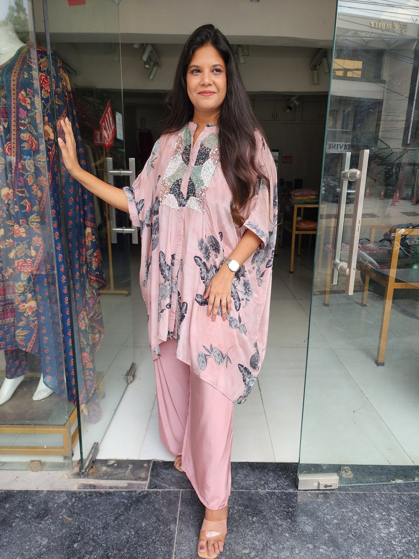 Nude pink Embroided baggy co-ord set