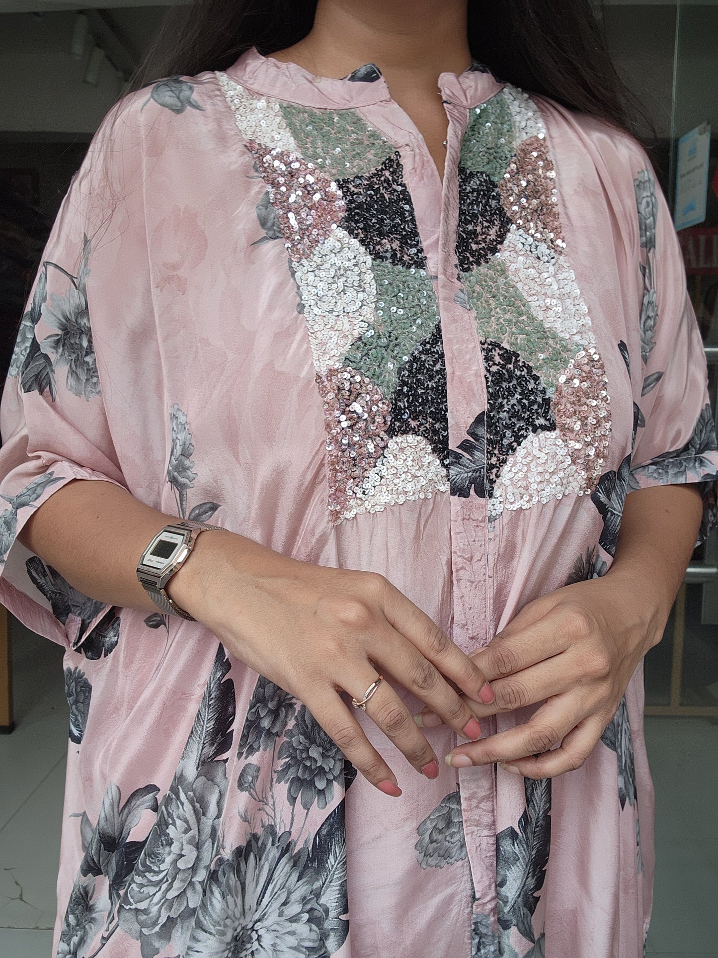 Nude pink Embroided baggy co-ord set