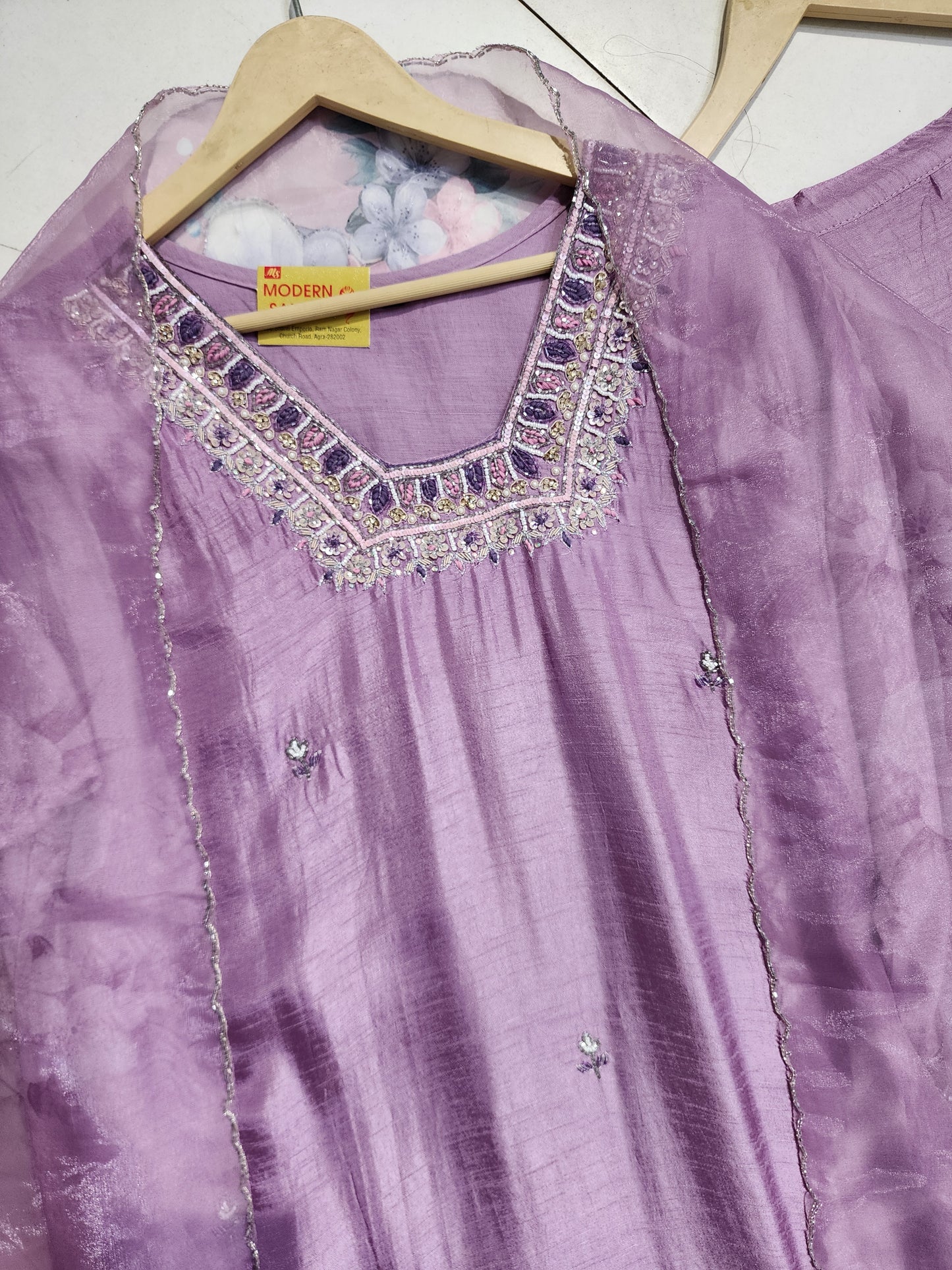 Pink Embroided straight cut suit