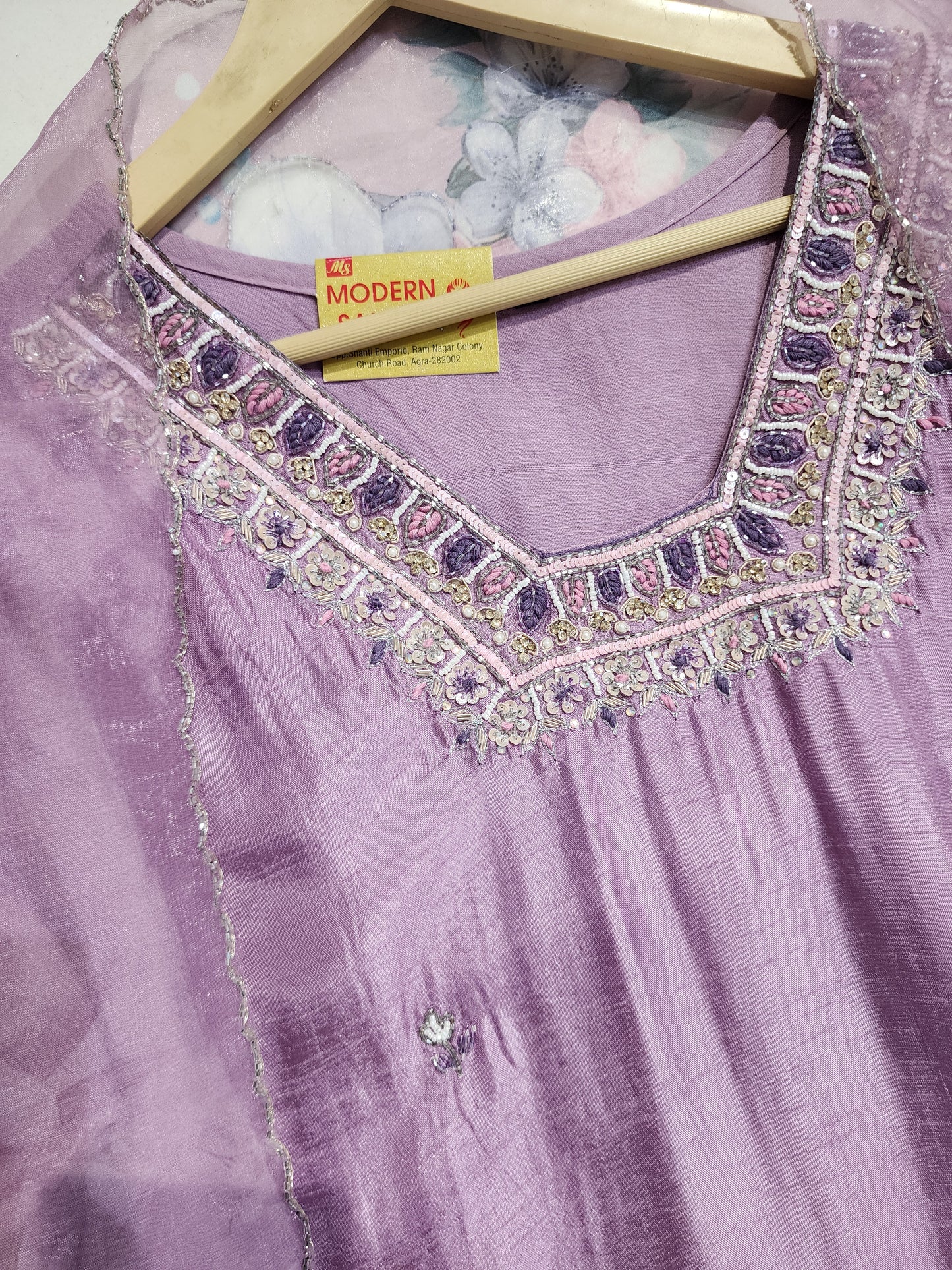 Pink Embroided straight cut suit
