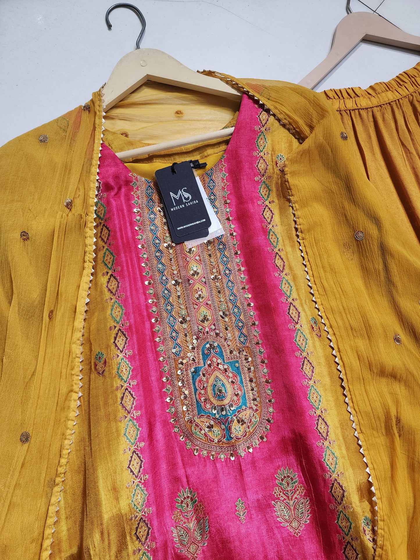 Yellow digital print straight cut suit