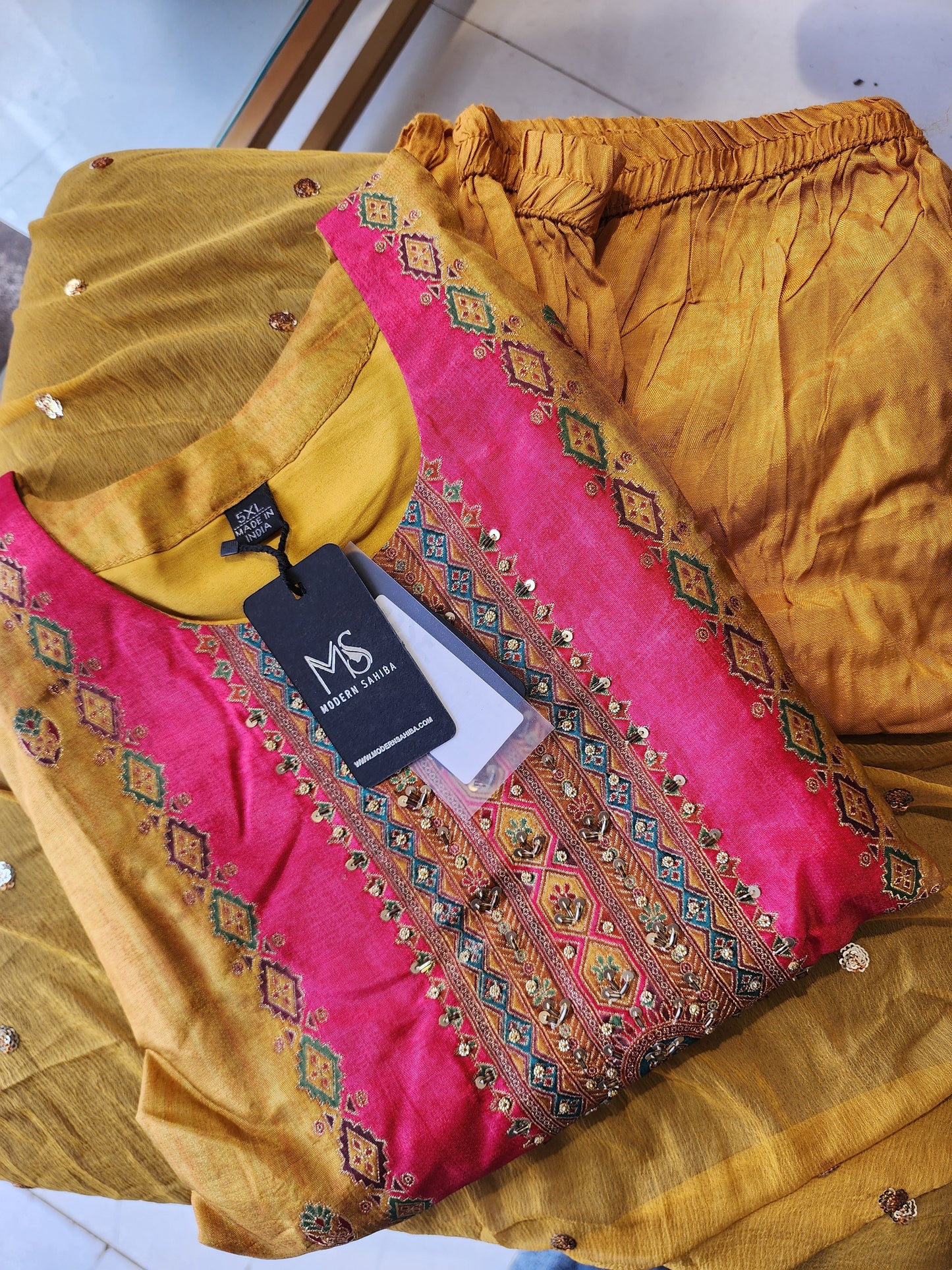 Yellow digital print straight cut suit